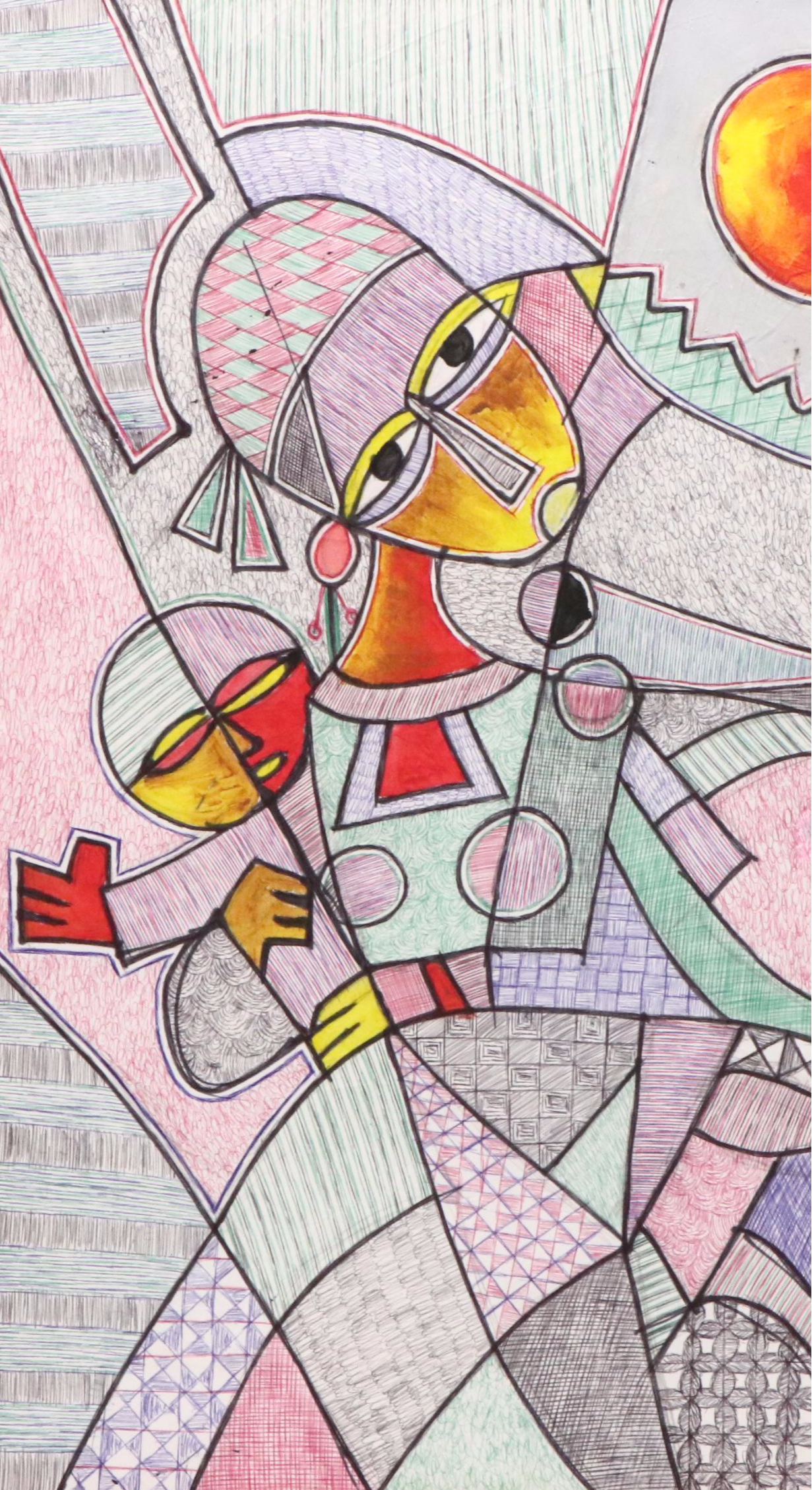 Kayode Buraimoh Mixed Media Painting of Mother Holding Baby, 2025