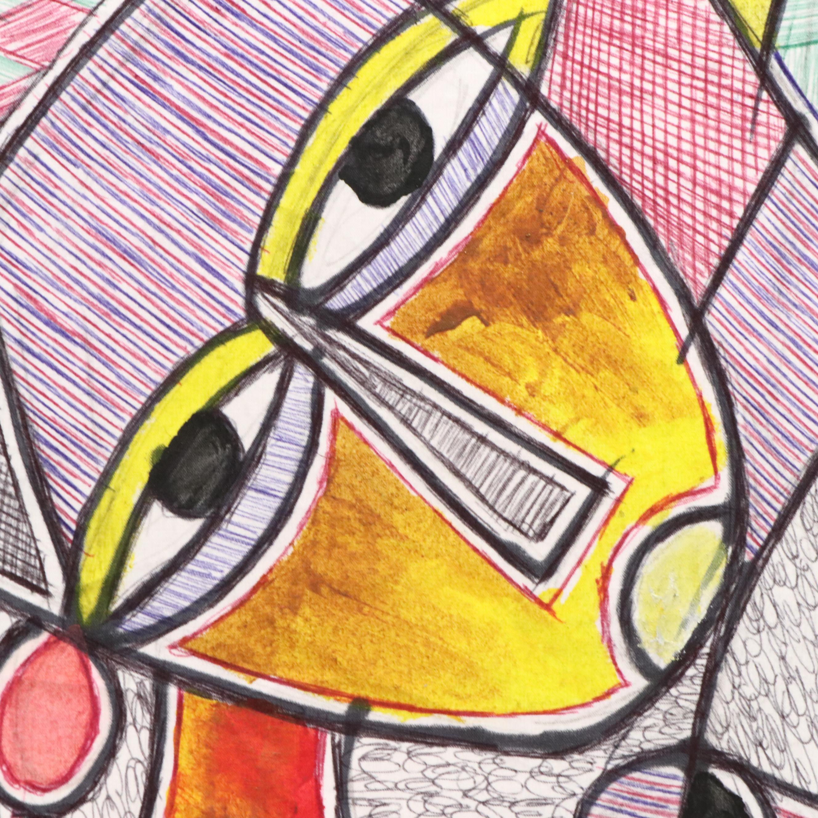 Kayode Buraimoh Mixed Media Painting of Mother Holding Baby, 2025