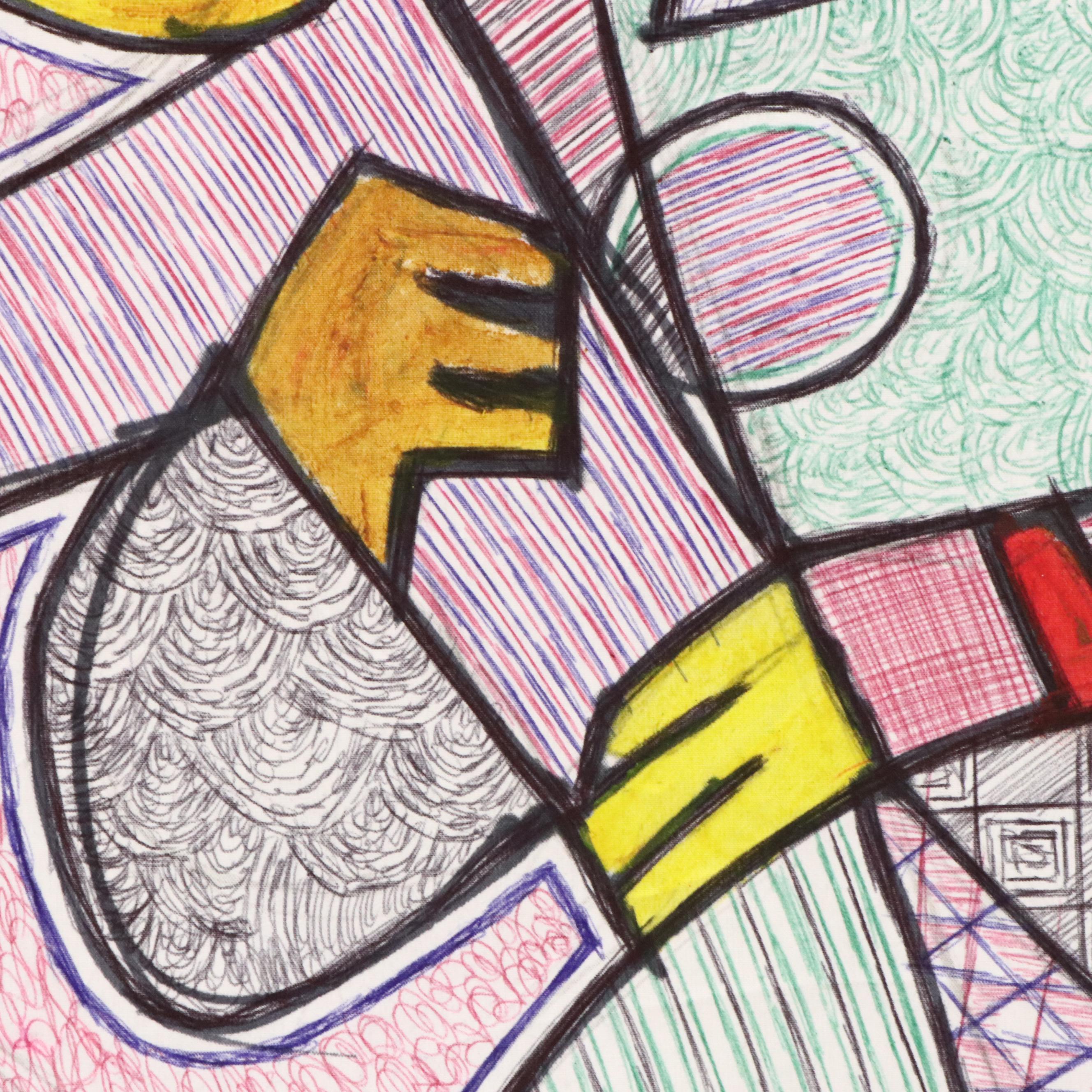 Kayode Buraimoh Mixed Media Painting of Mother Holding Baby, 2025