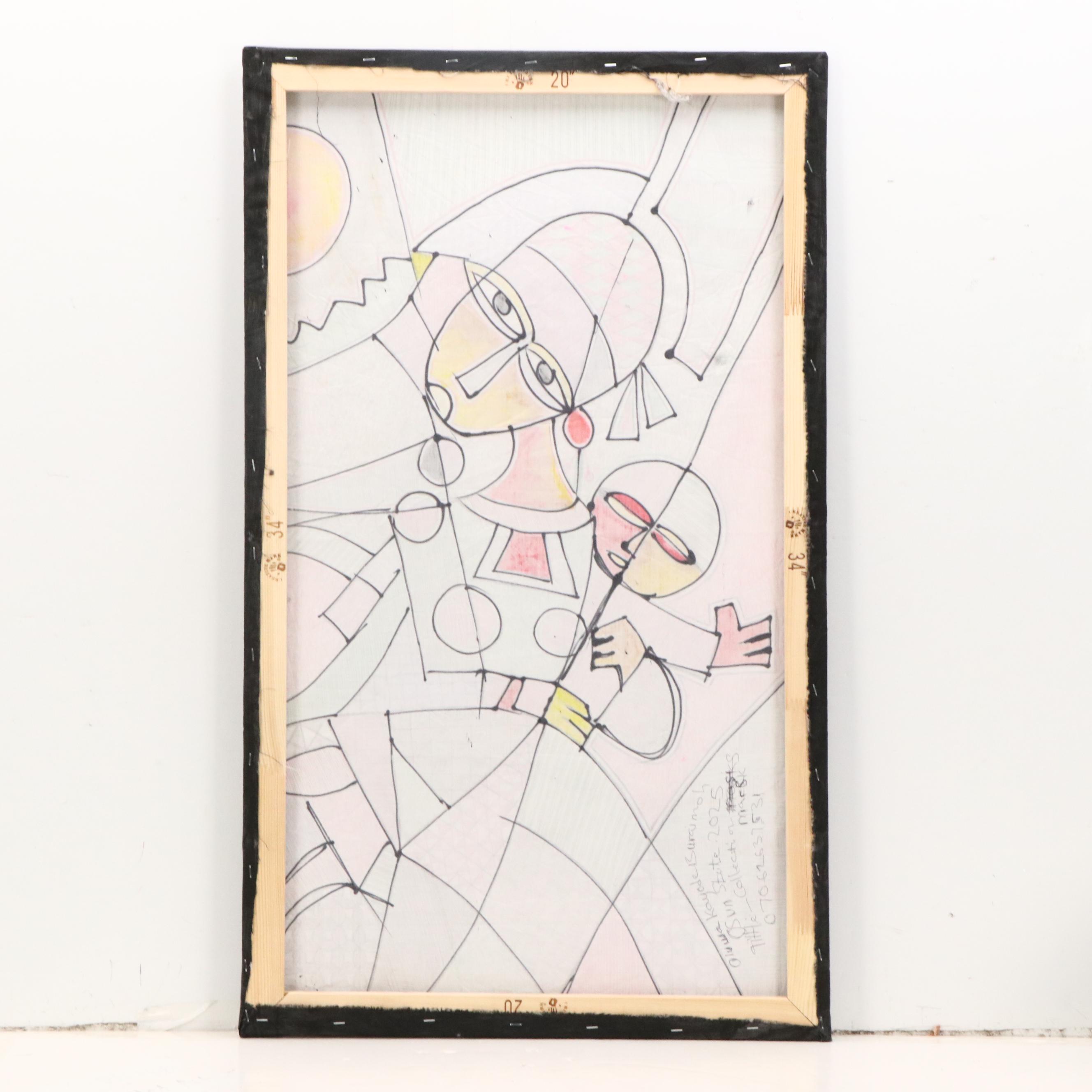 Kayode Buraimoh Mixed Media Painting of Mother Holding Baby, 2025
