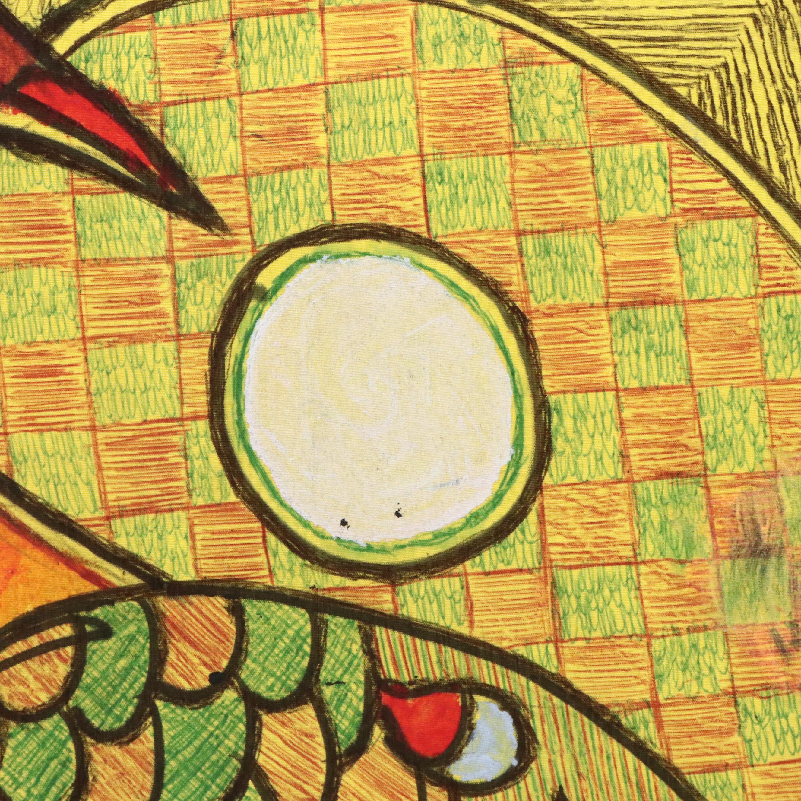 Kayode Buraimoh Mixed Media Painting "Peacock," 2025