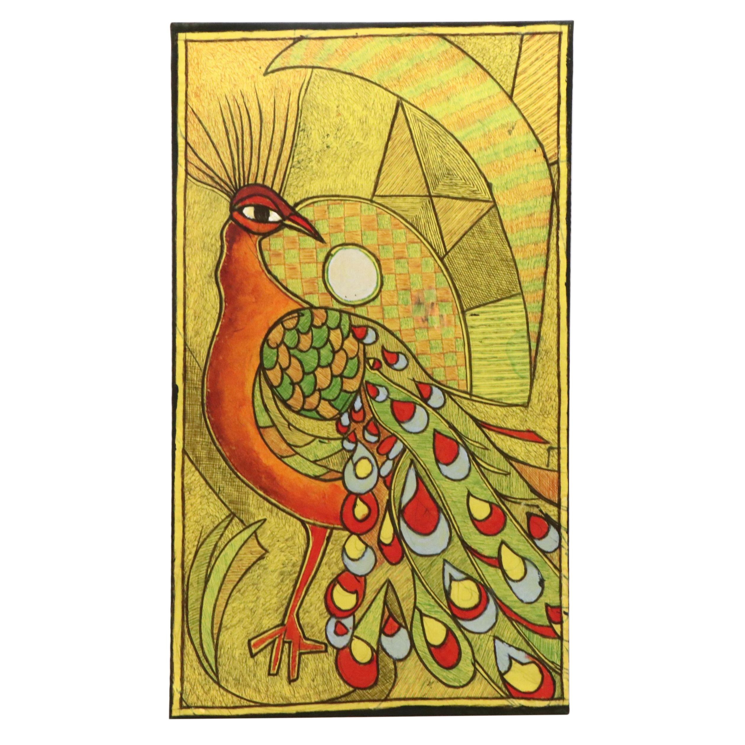 Kayode Buraimoh Mixed Media Painting "Peacock," 2025