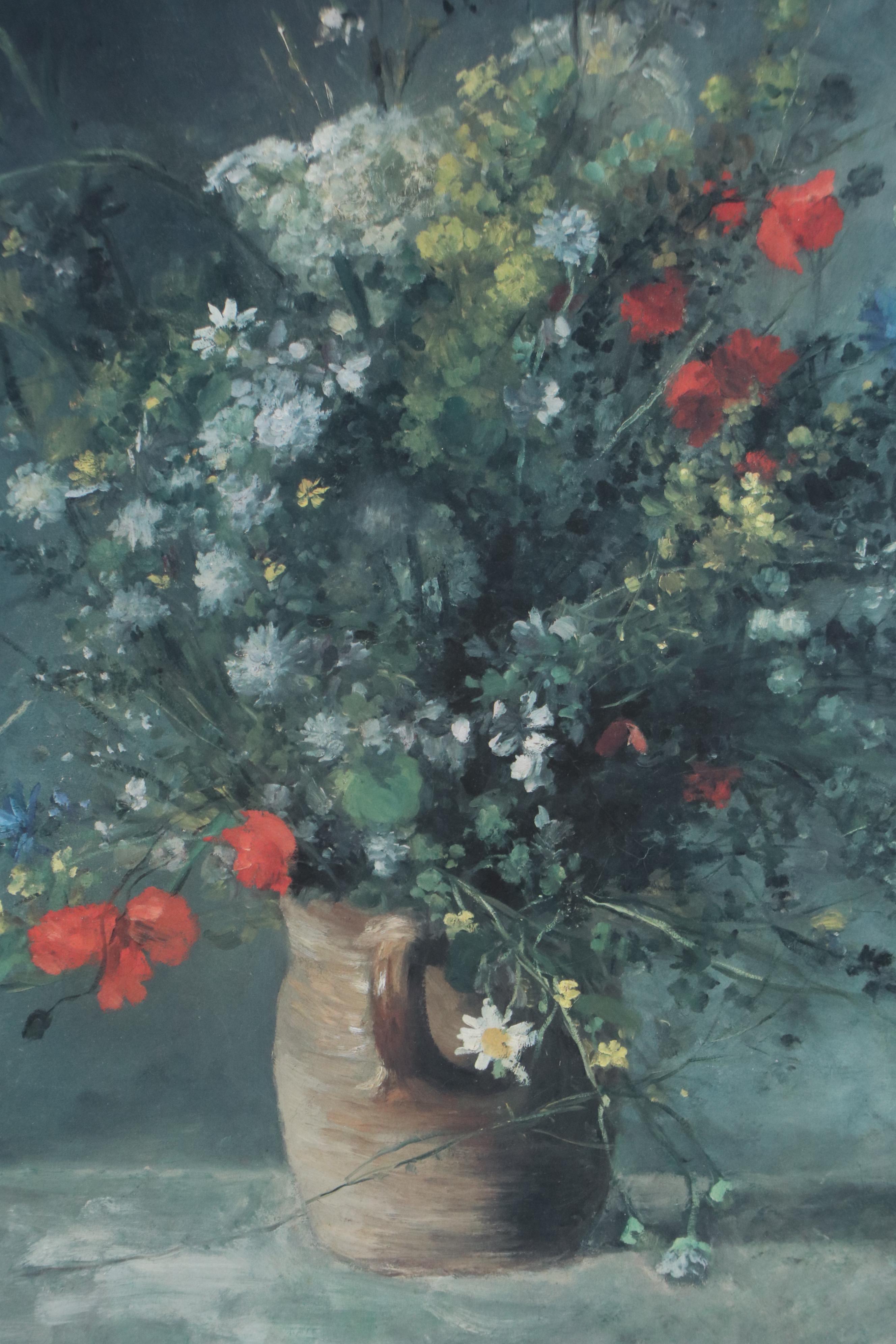 After Pierre-Auguste Renoir Offset Lithograph "Flowers in a Vase," Late 20th C.