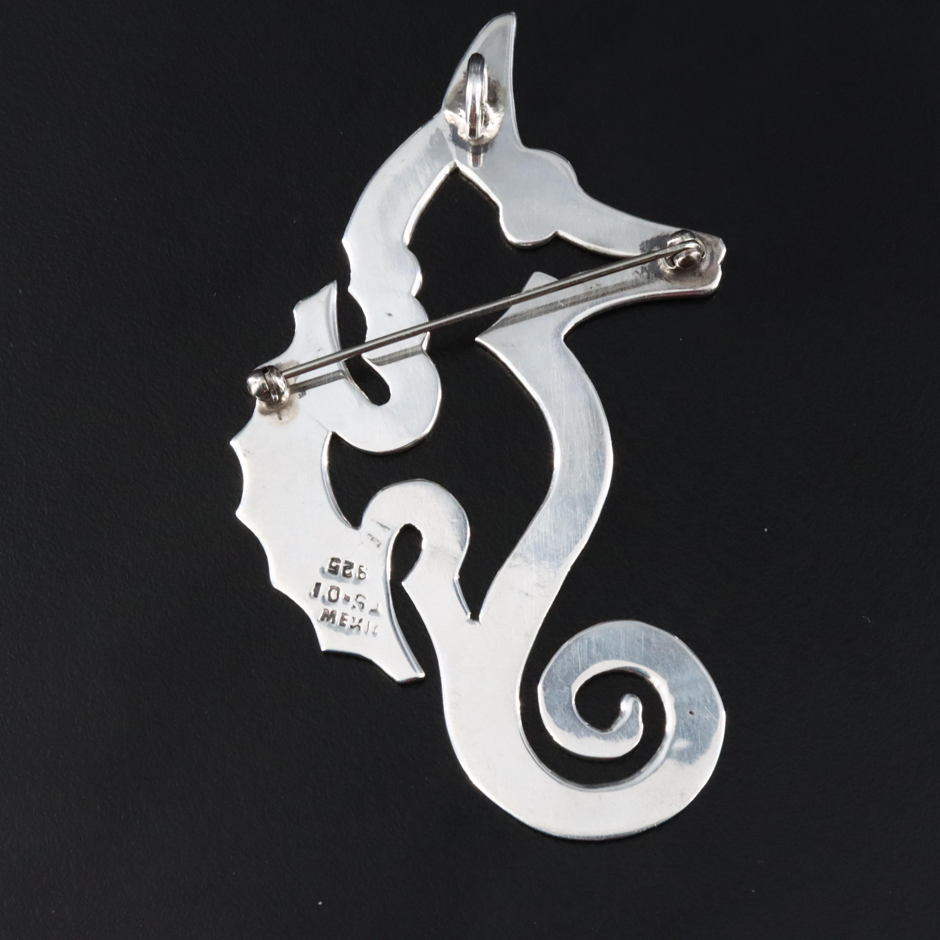 Mexican Sterling Seahorse Converter Brooch