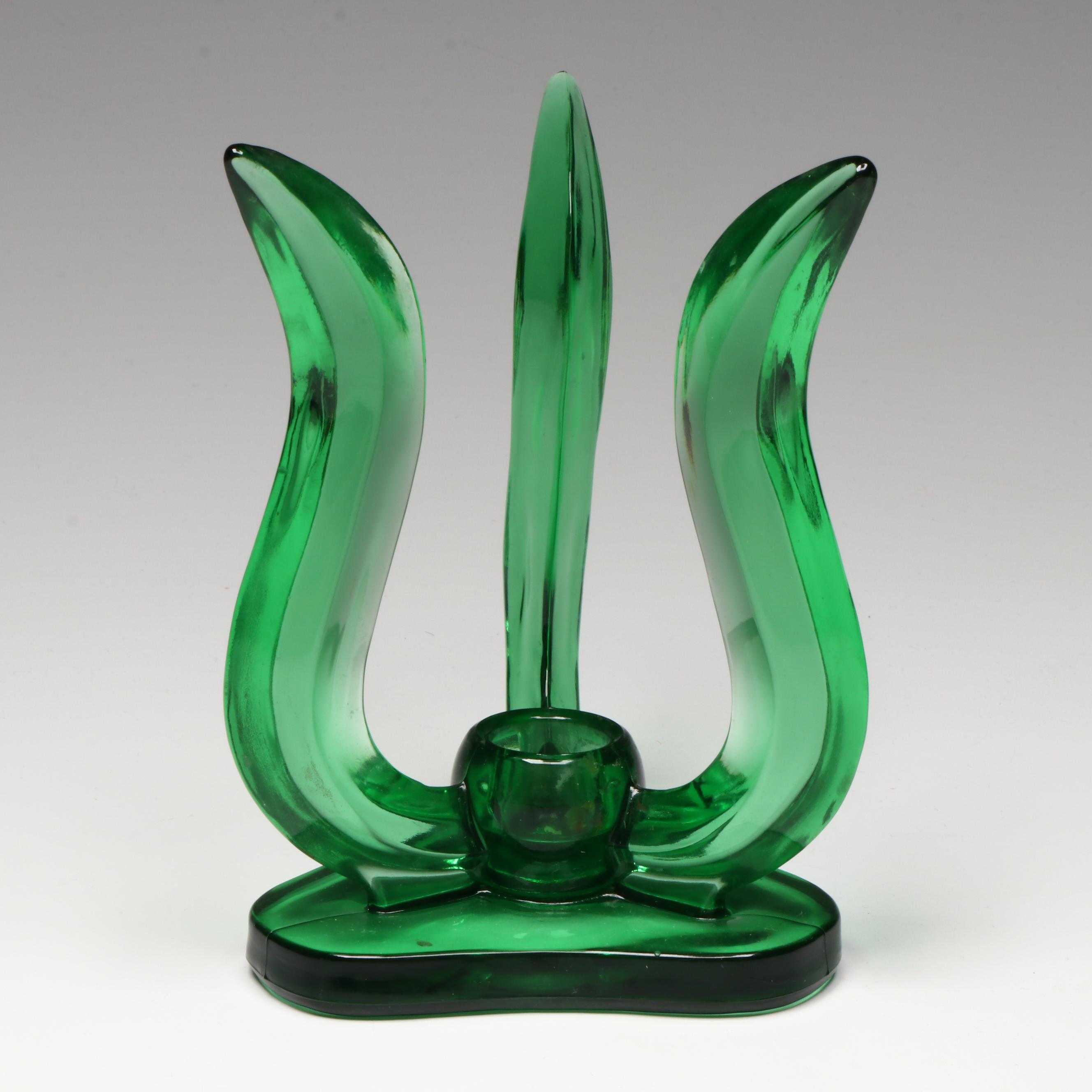 Pair of Viking Glass MCM Emerald Glass Candle Holders