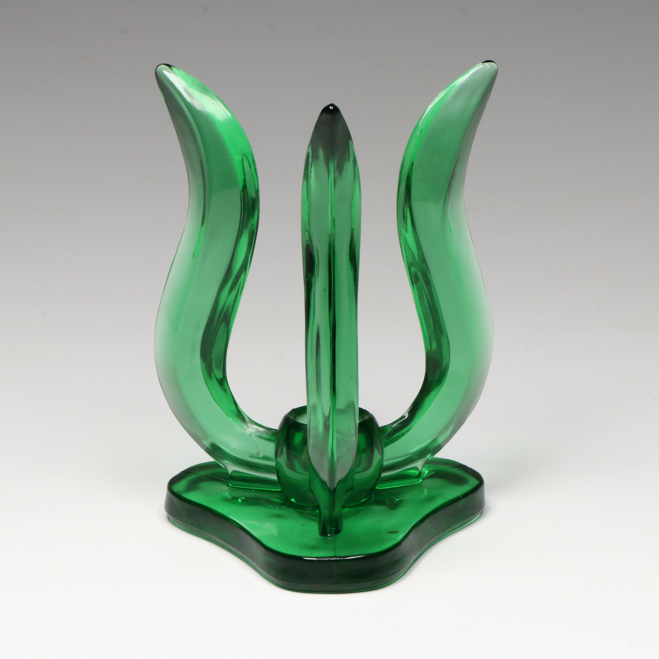 Pair of Viking Glass MCM Emerald Glass Candle Holders