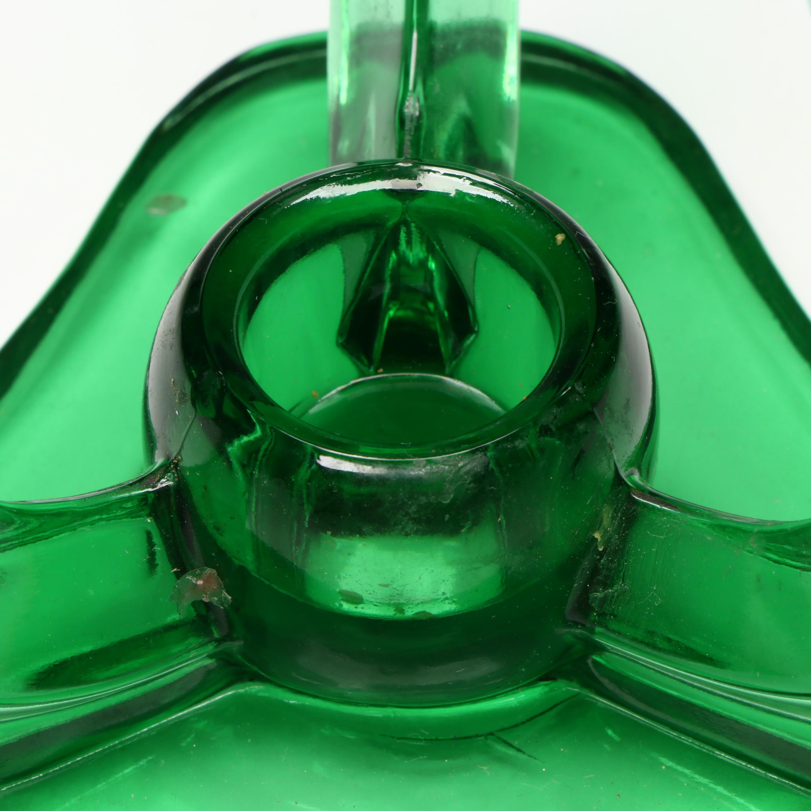 Pair of Viking Glass MCM Emerald Glass Candle Holders