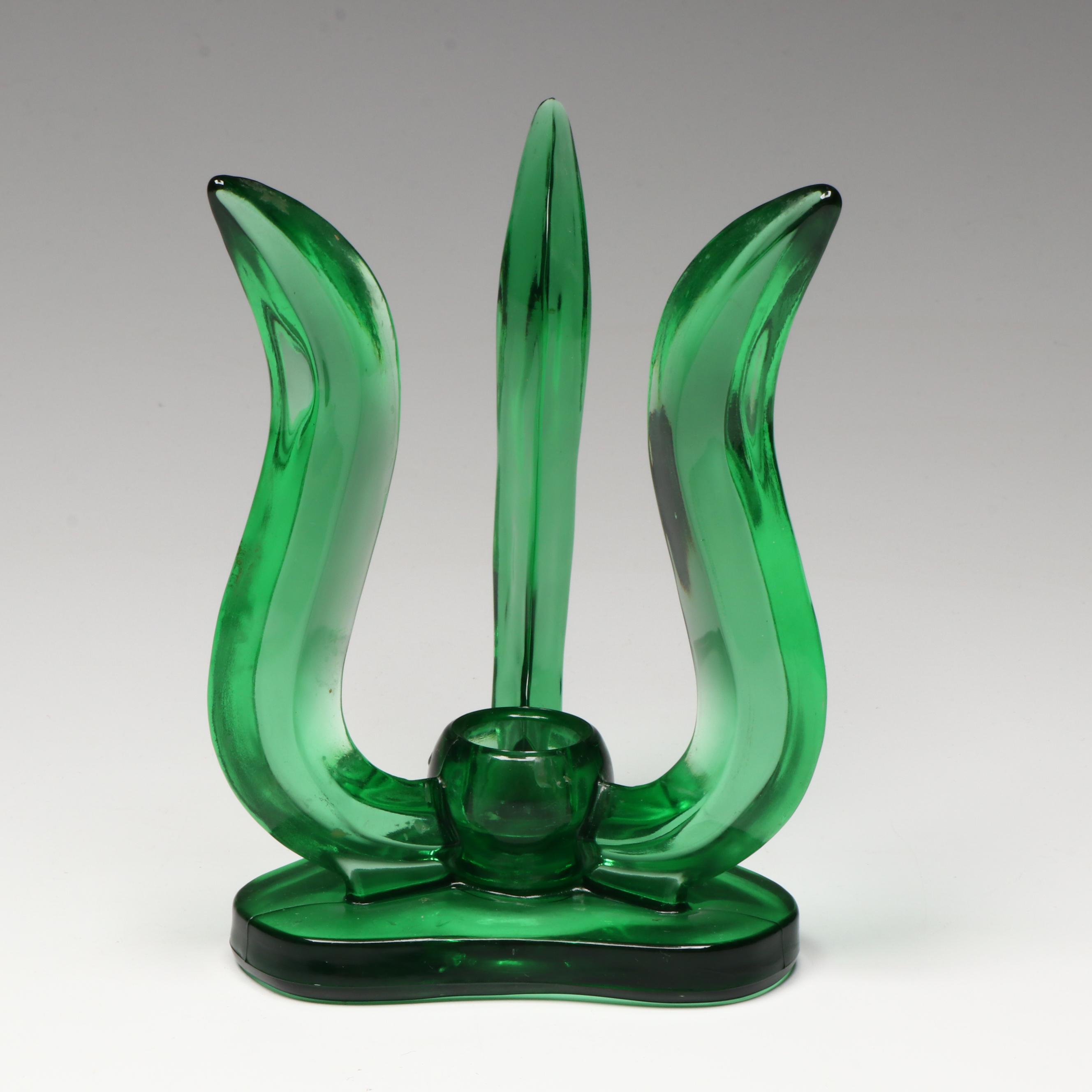 Pair of Viking Glass MCM Emerald Glass Candle Holders