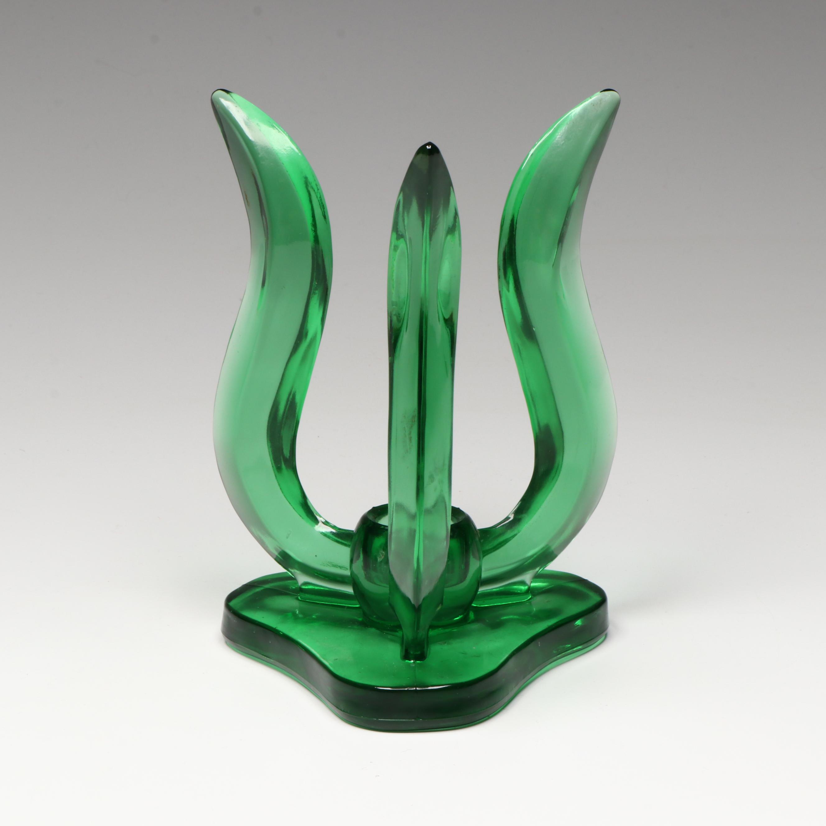 Pair of Viking Glass MCM Emerald Glass Candle Holders