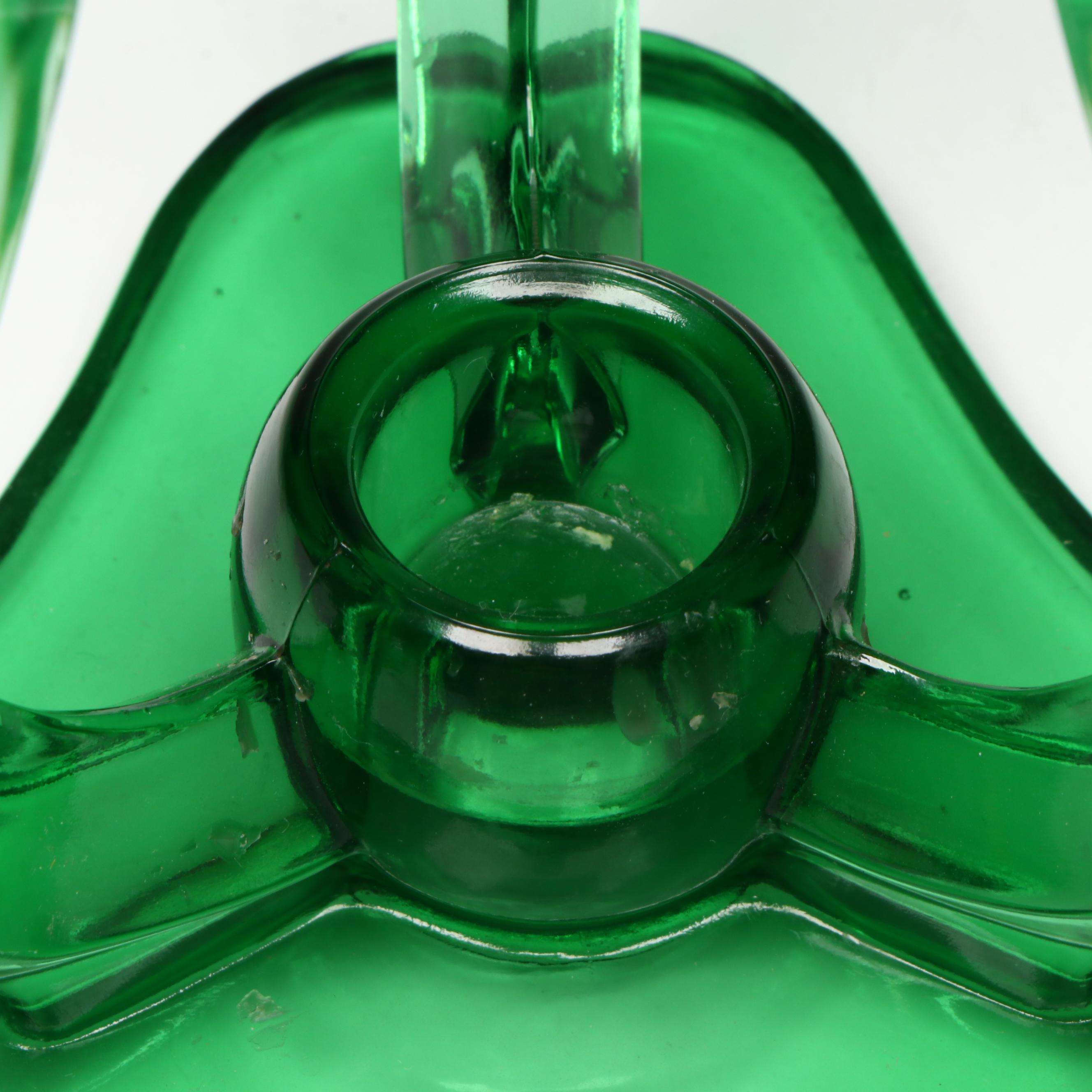 Pair of Viking Glass MCM Emerald Glass Candle Holders