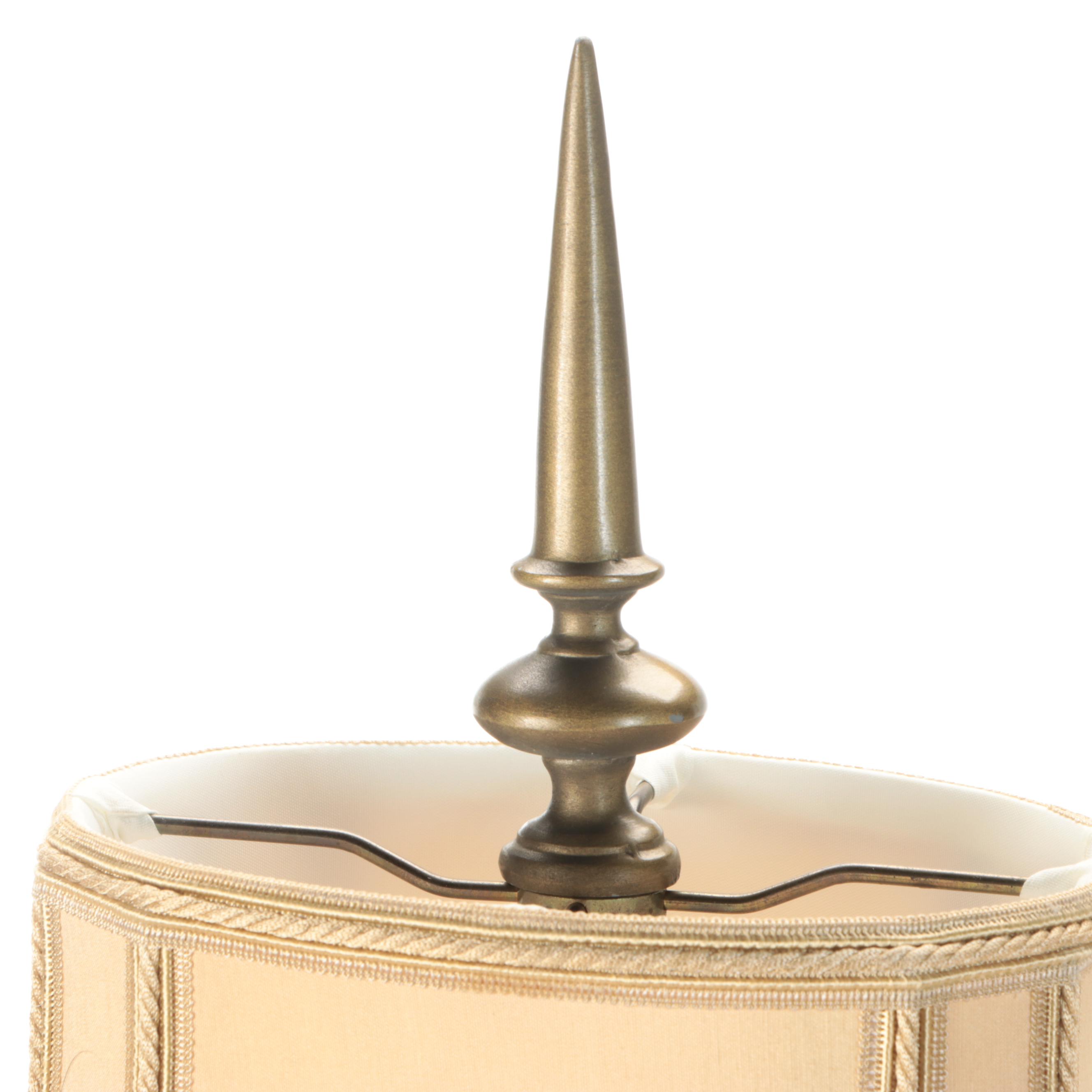 Neoclassical Style Metal and Calcite Candelabra Lamps, Custom Silk Shades