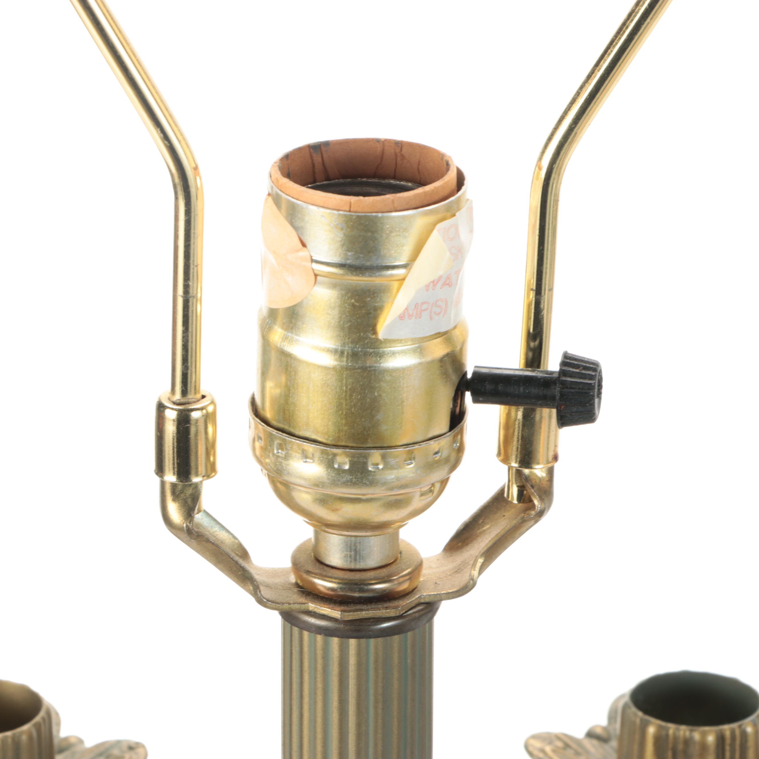 Neoclassical Style Metal and Calcite Candelabra Lamps, Custom Silk Shades