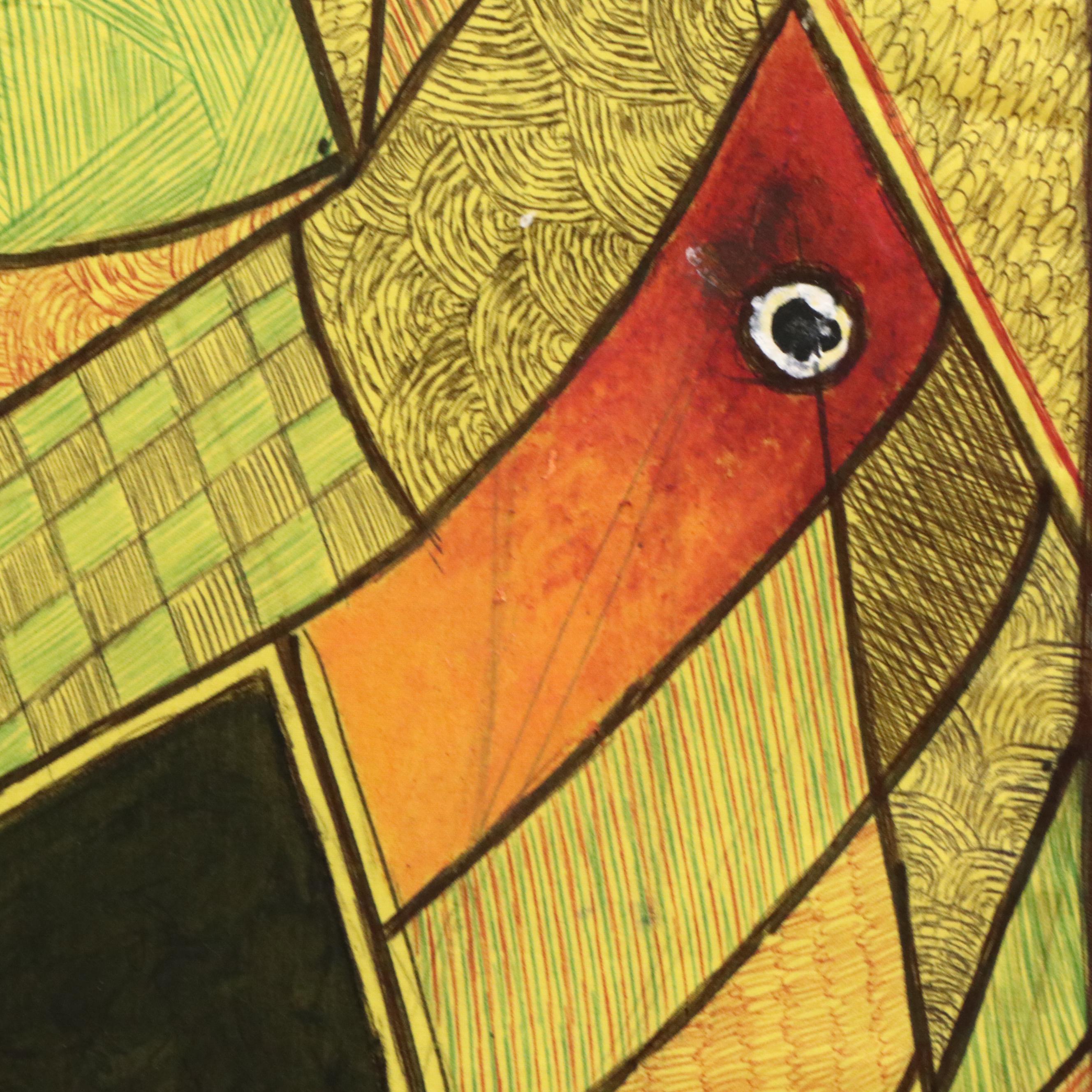 Kayode Buraimoh Mixed Media Painting "Feeding Fish," 2025