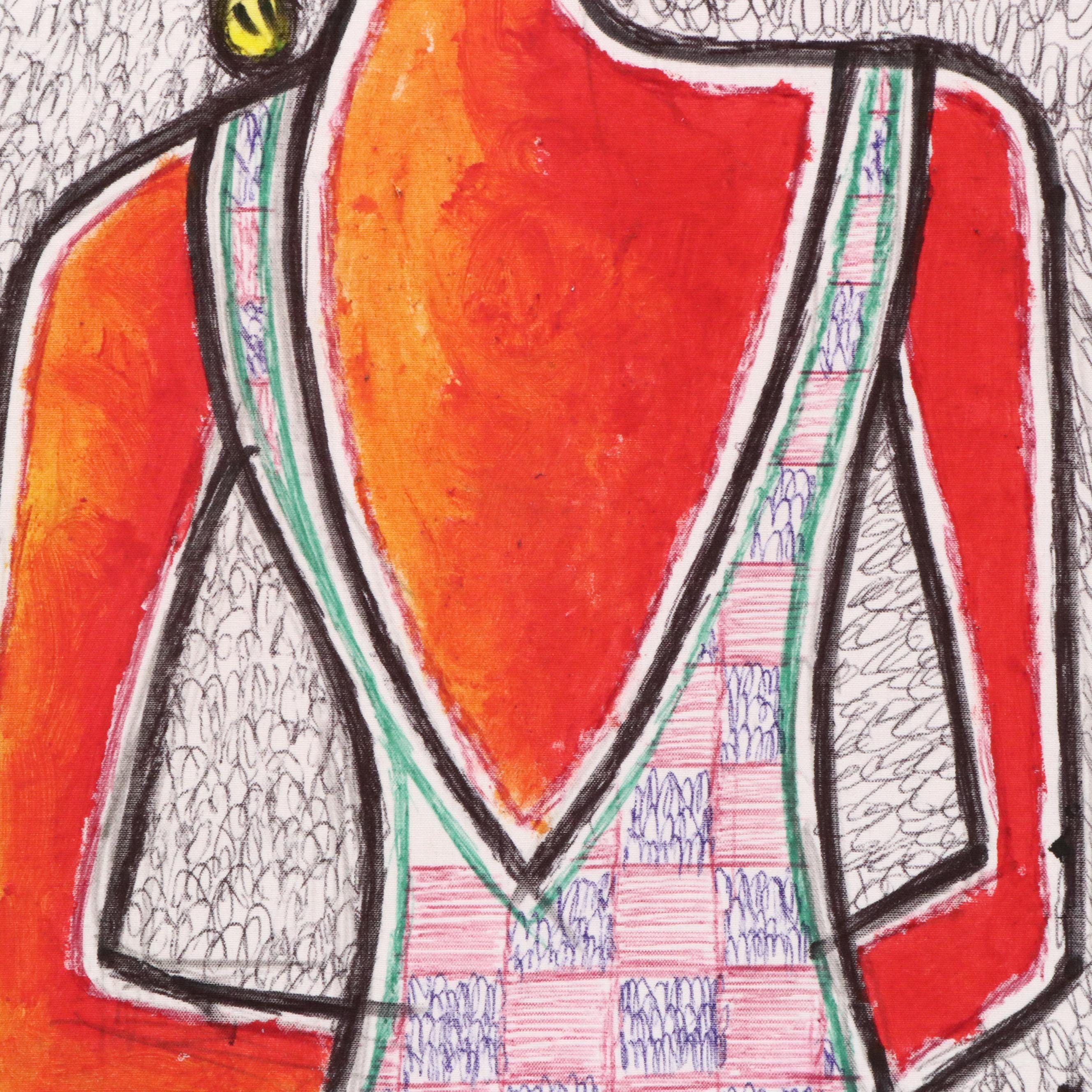 Kayode Buraimoh Mixed Media Painting of Three Women, 2025