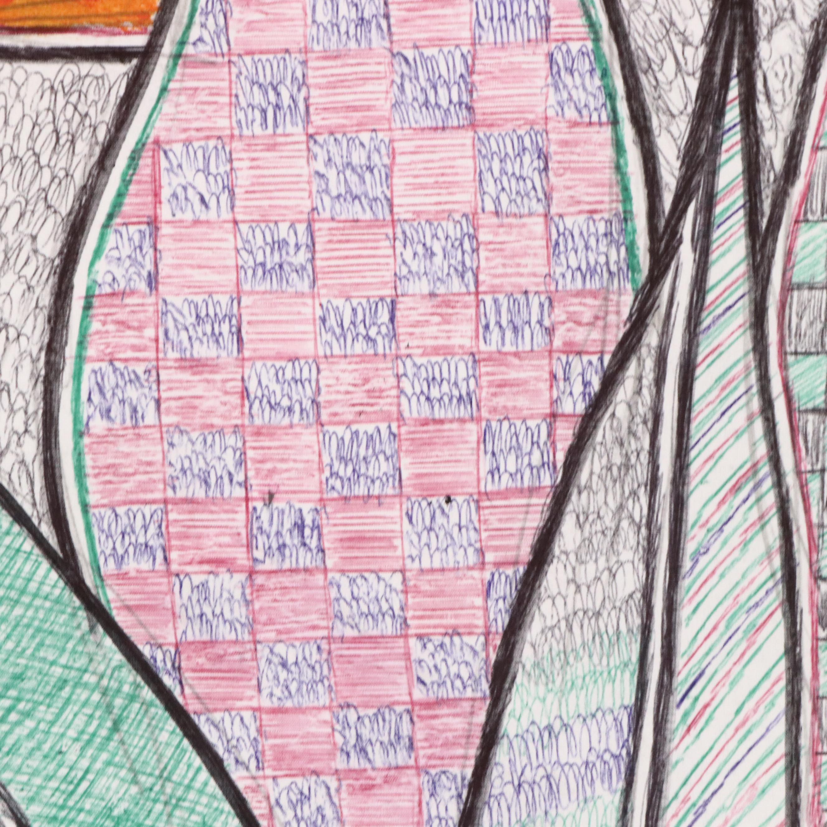 Kayode Buraimoh Mixed Media Painting of Three Women, 2025