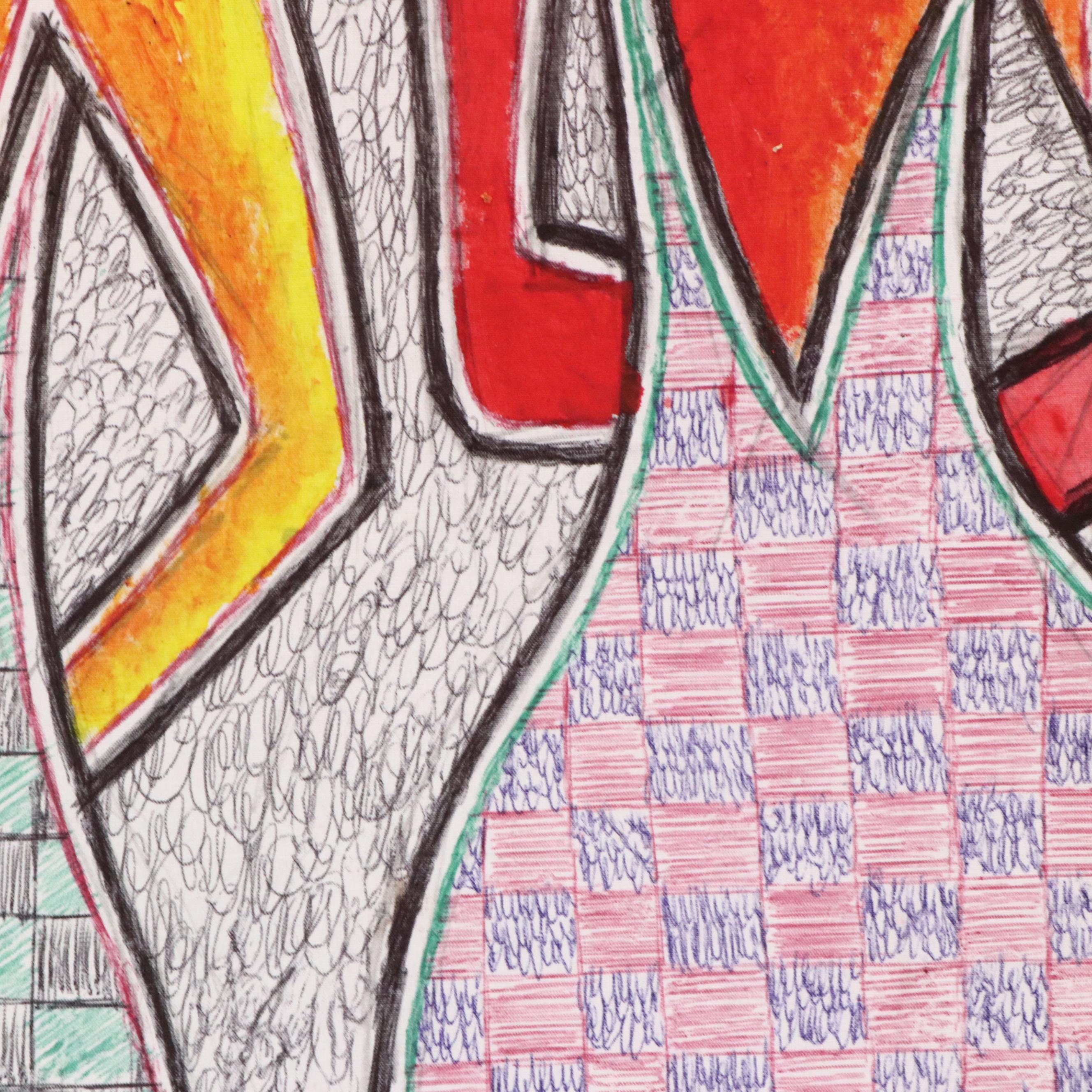 Kayode Buraimoh Mixed Media Painting of Three Women, 2025