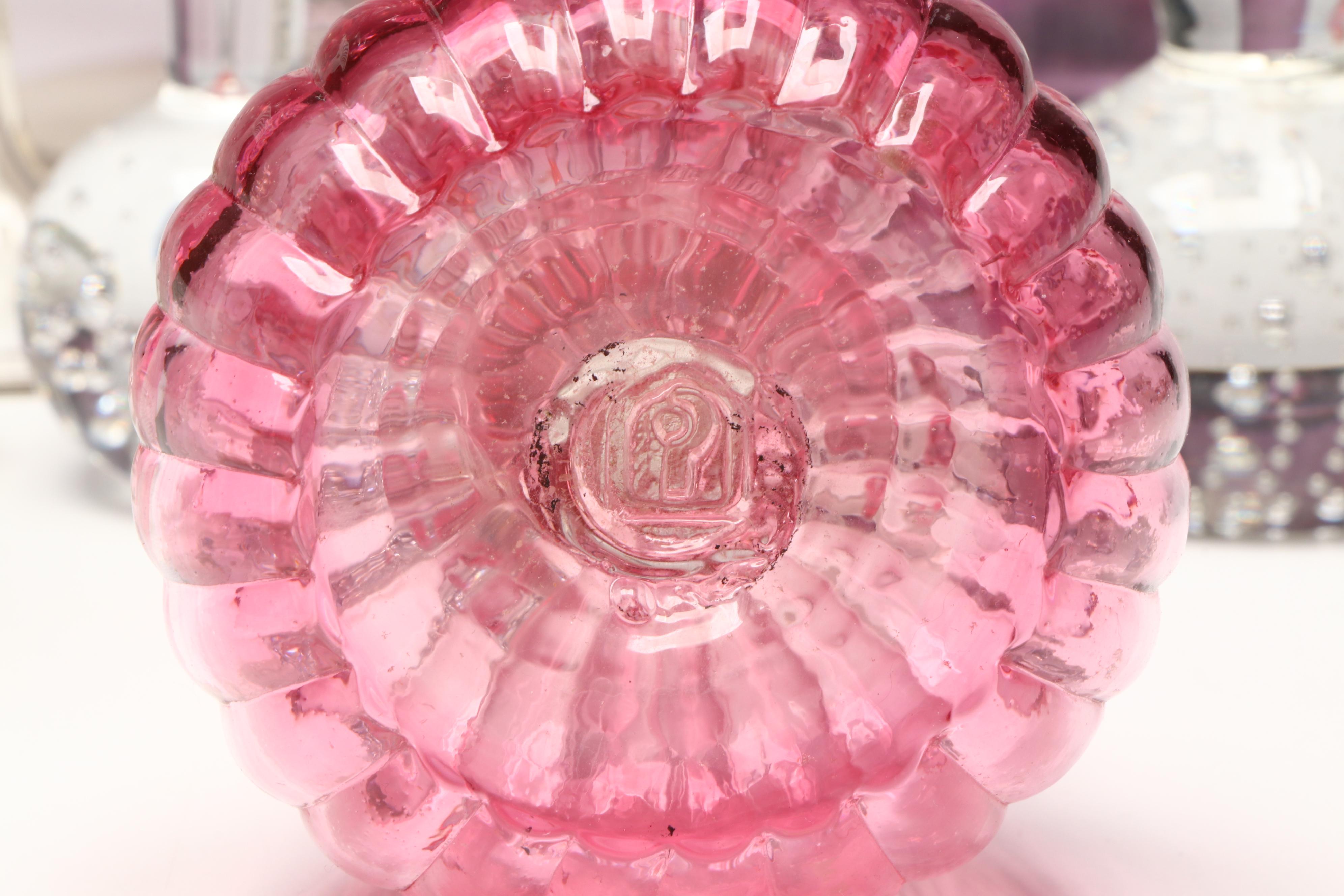 Pilgrim Glass "Cranberry" Bud Vase with Other Pink and Clear Blown Glassware