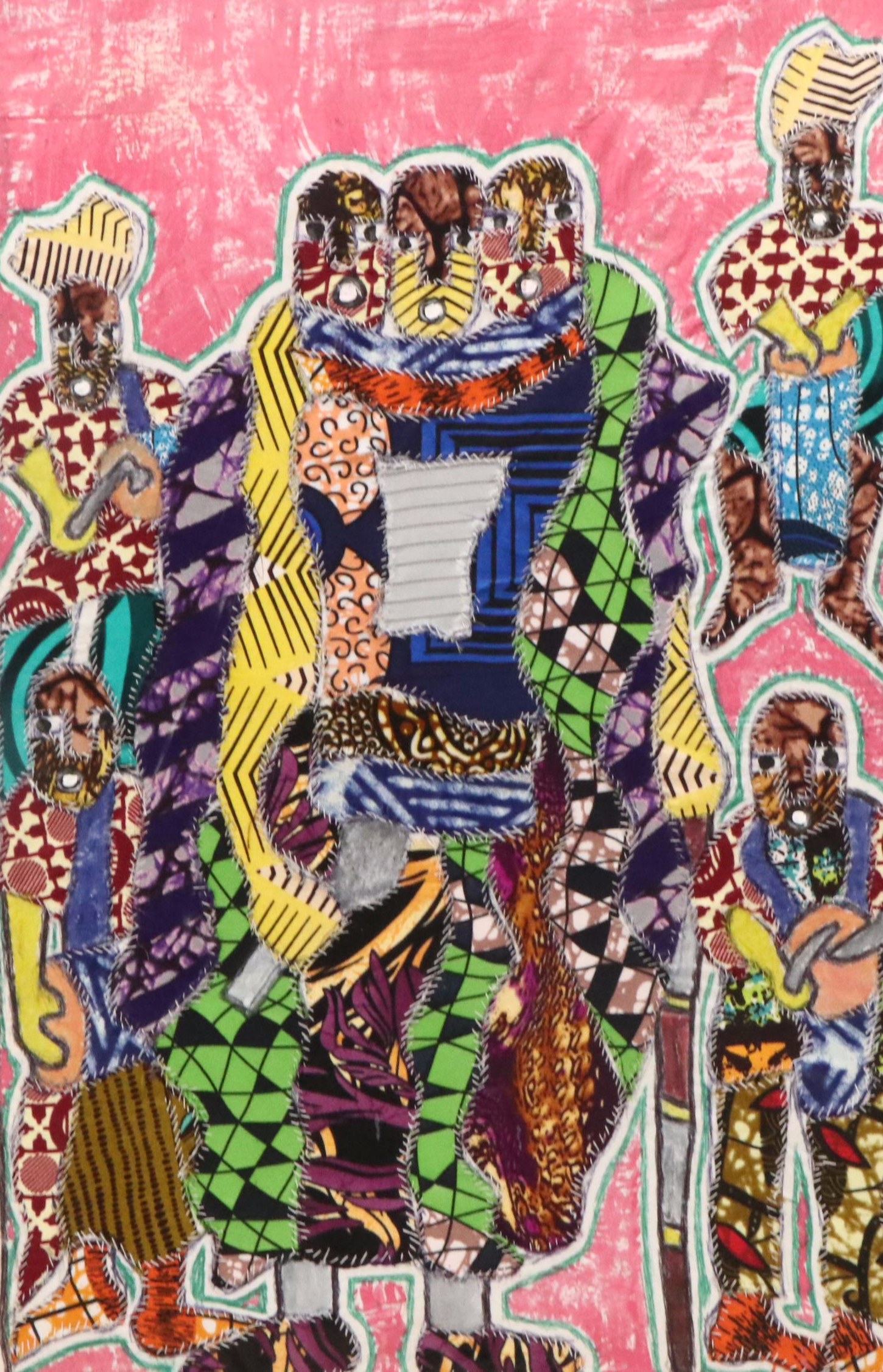 Kayode Buraimoh Stylized Figures Mixed Media Collage "Egungun Masks," 2024