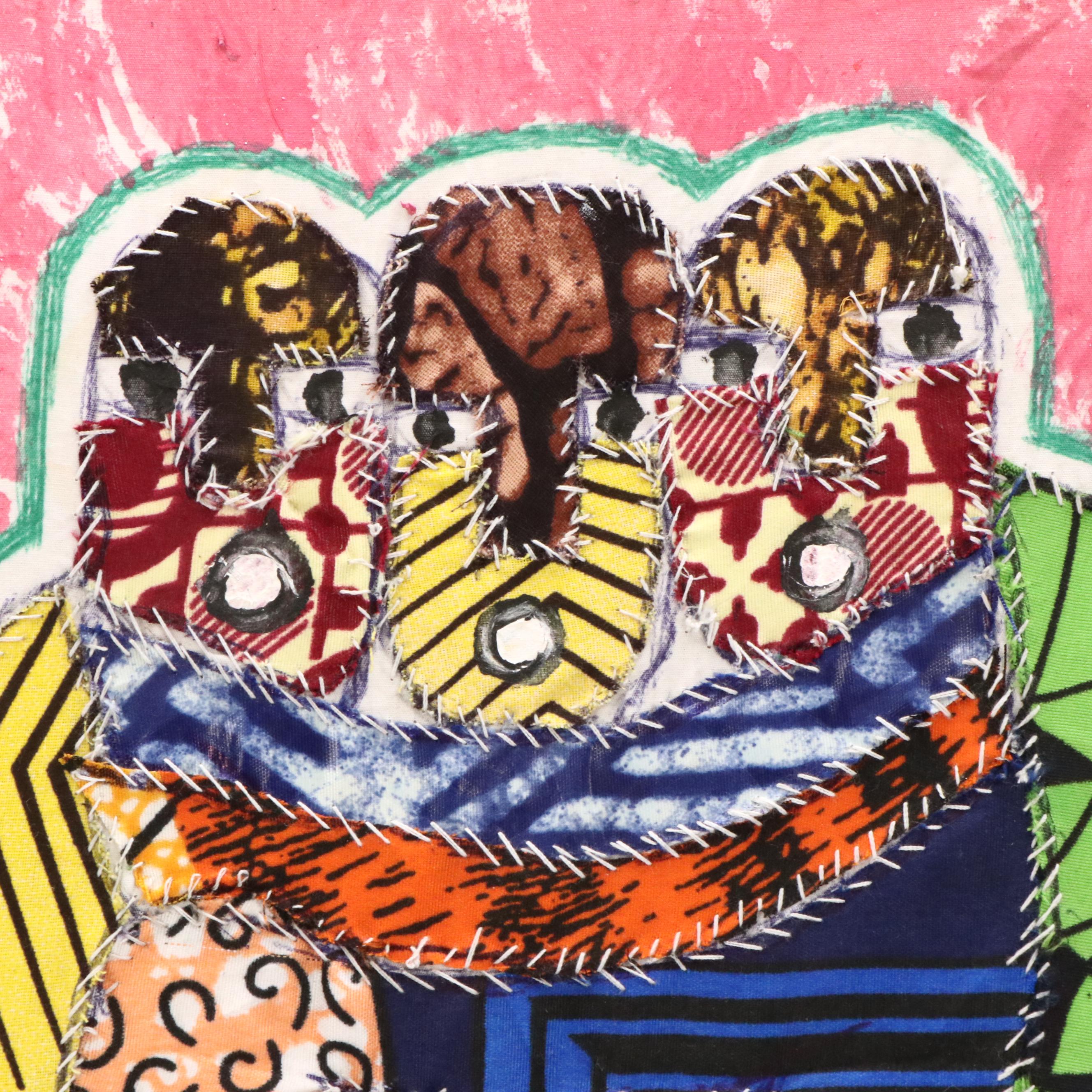 Kayode Buraimoh Stylized Figures Mixed Media Collage "Egungun Masks," 2024