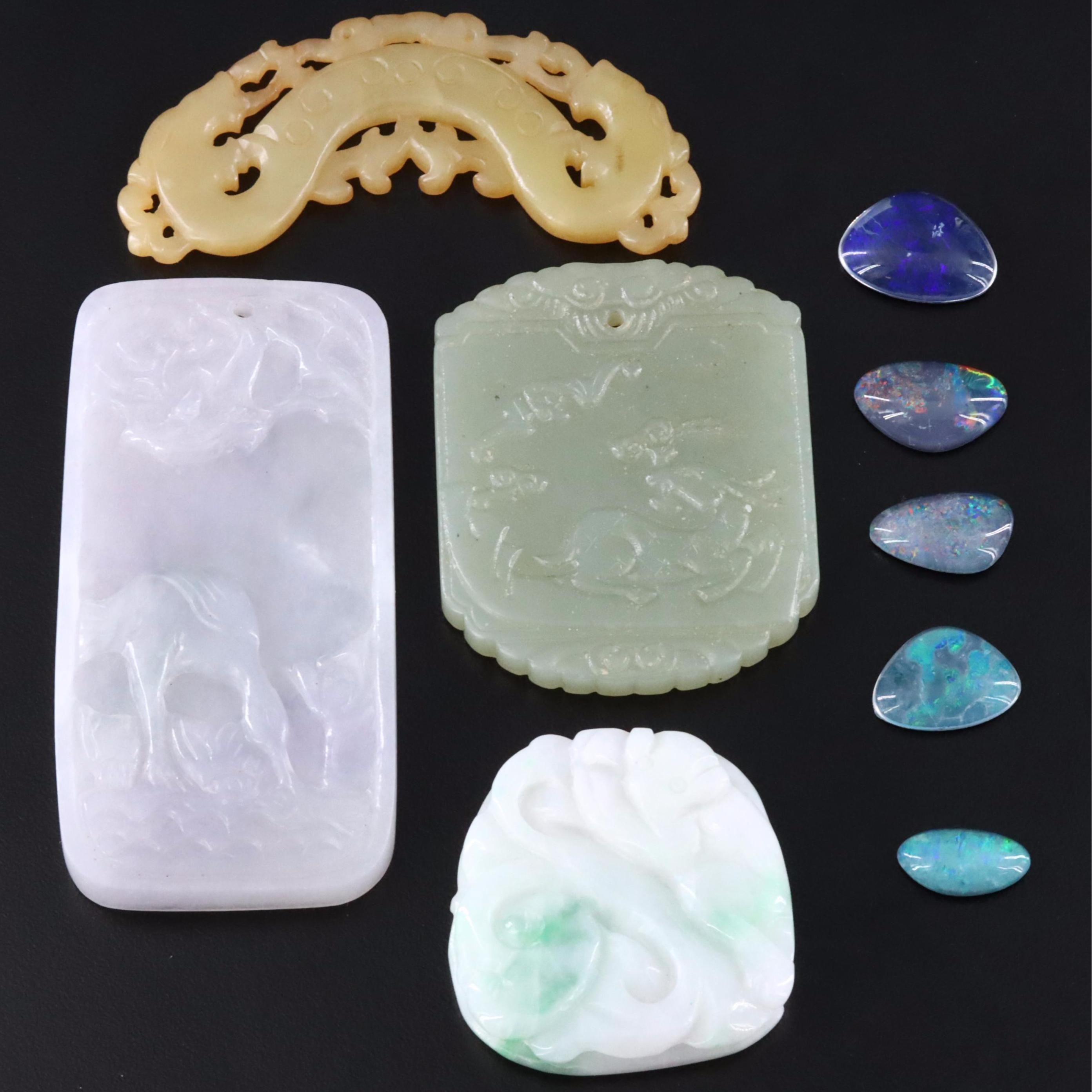 Loose Opal Triplets with Carved Jadeite and Serpentine Selection