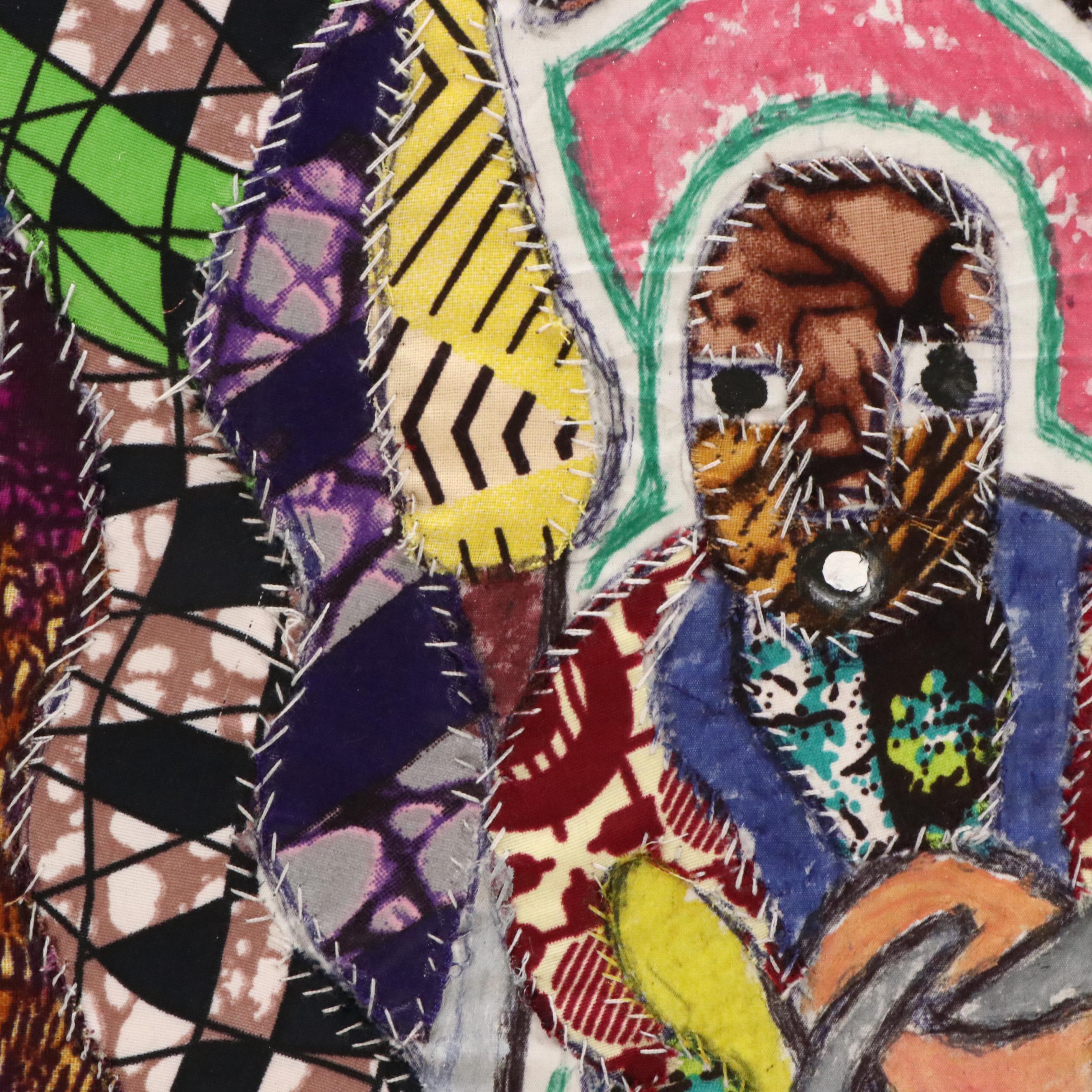 Kayode Buraimoh Stylized Figures Mixed Media Collage "Egungun Masks," 2024