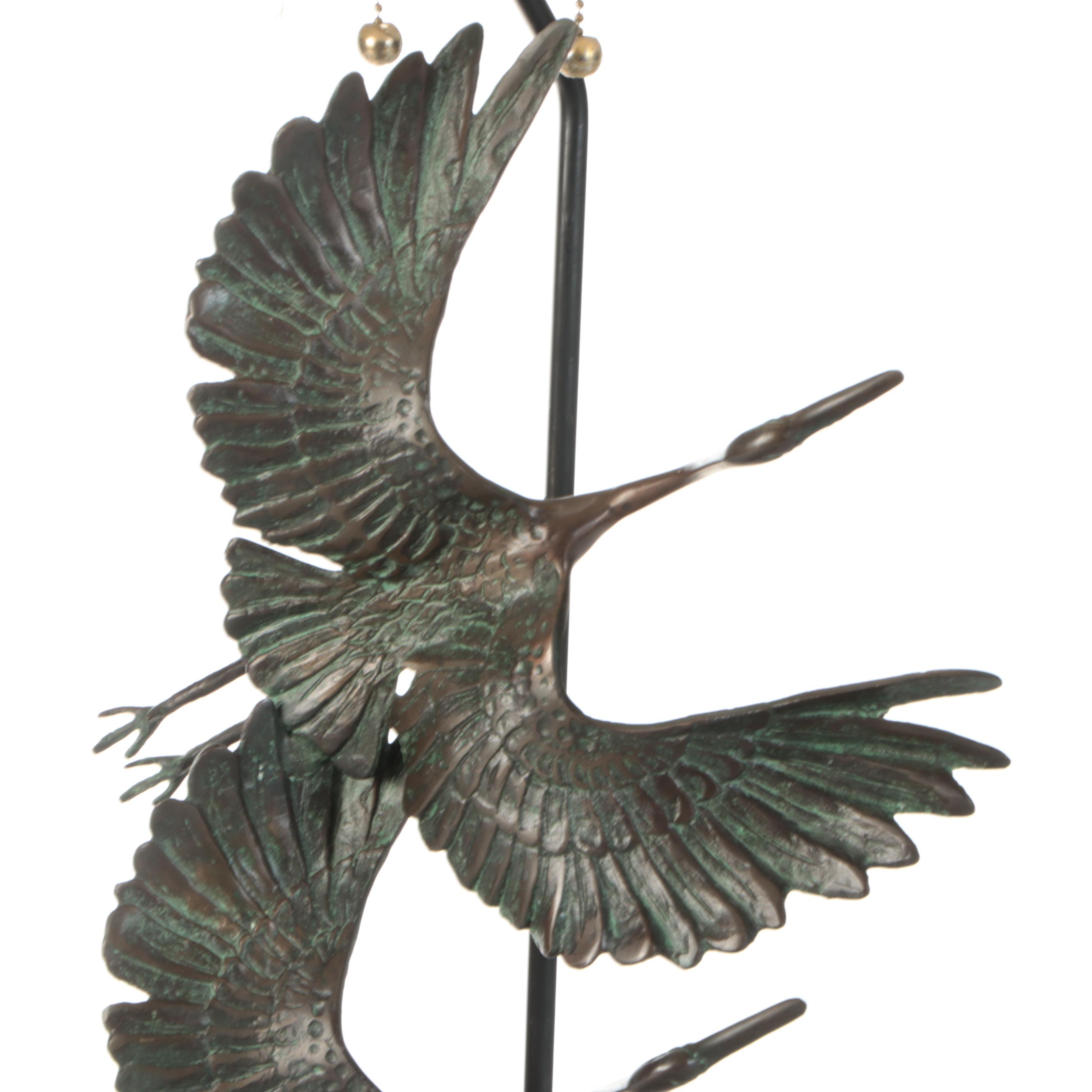 Frederick Cooper Bronze Flying Cranes Table Lamp with Coolie Shade
