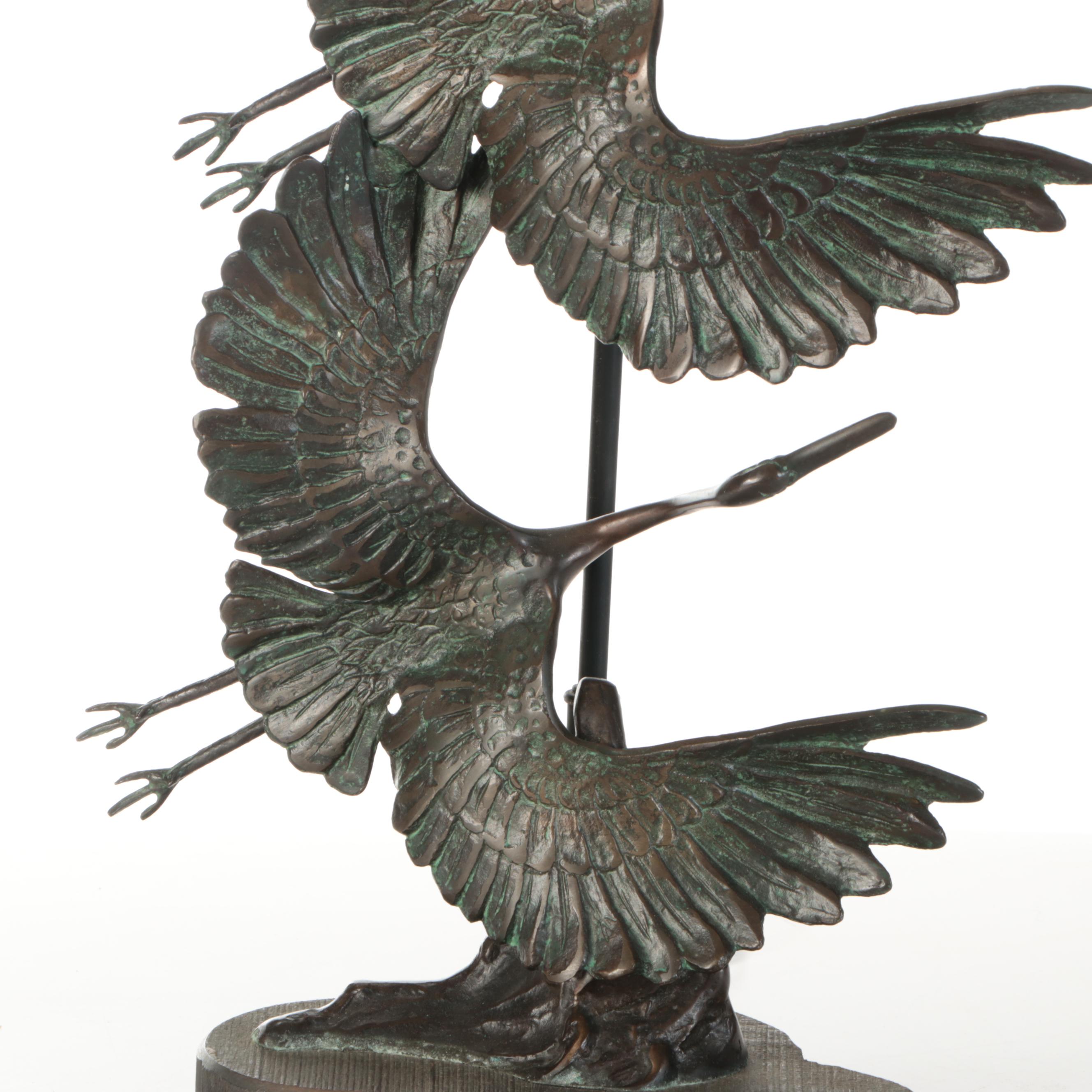 Frederick Cooper Bronze Flying Cranes Table Lamp with Coolie Shade