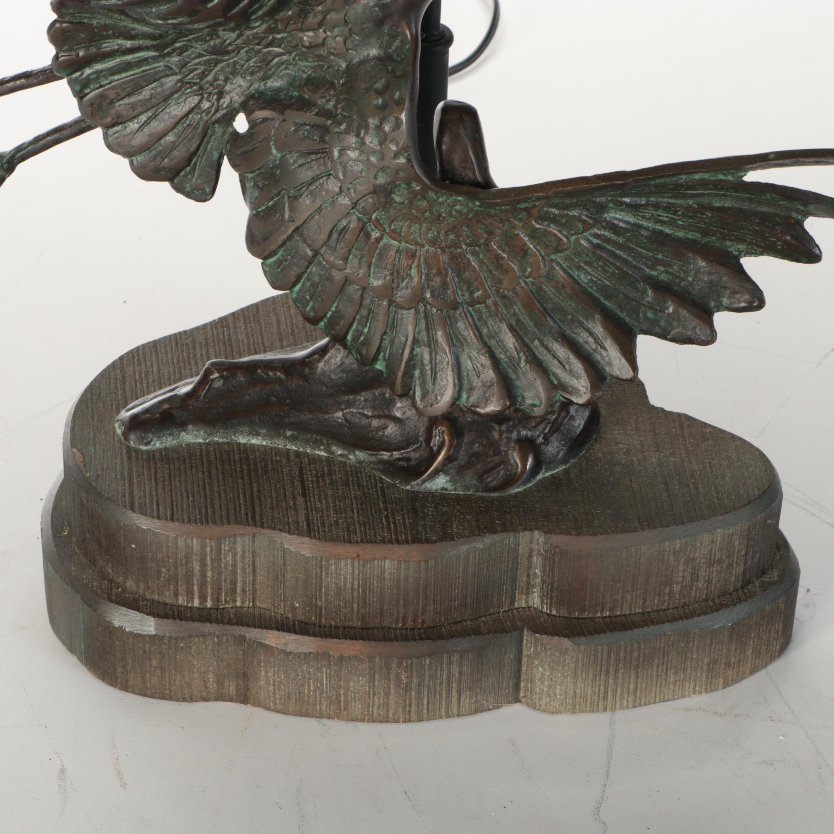 Frederick Cooper Bronze Flying Cranes Table Lamp with Coolie Shade