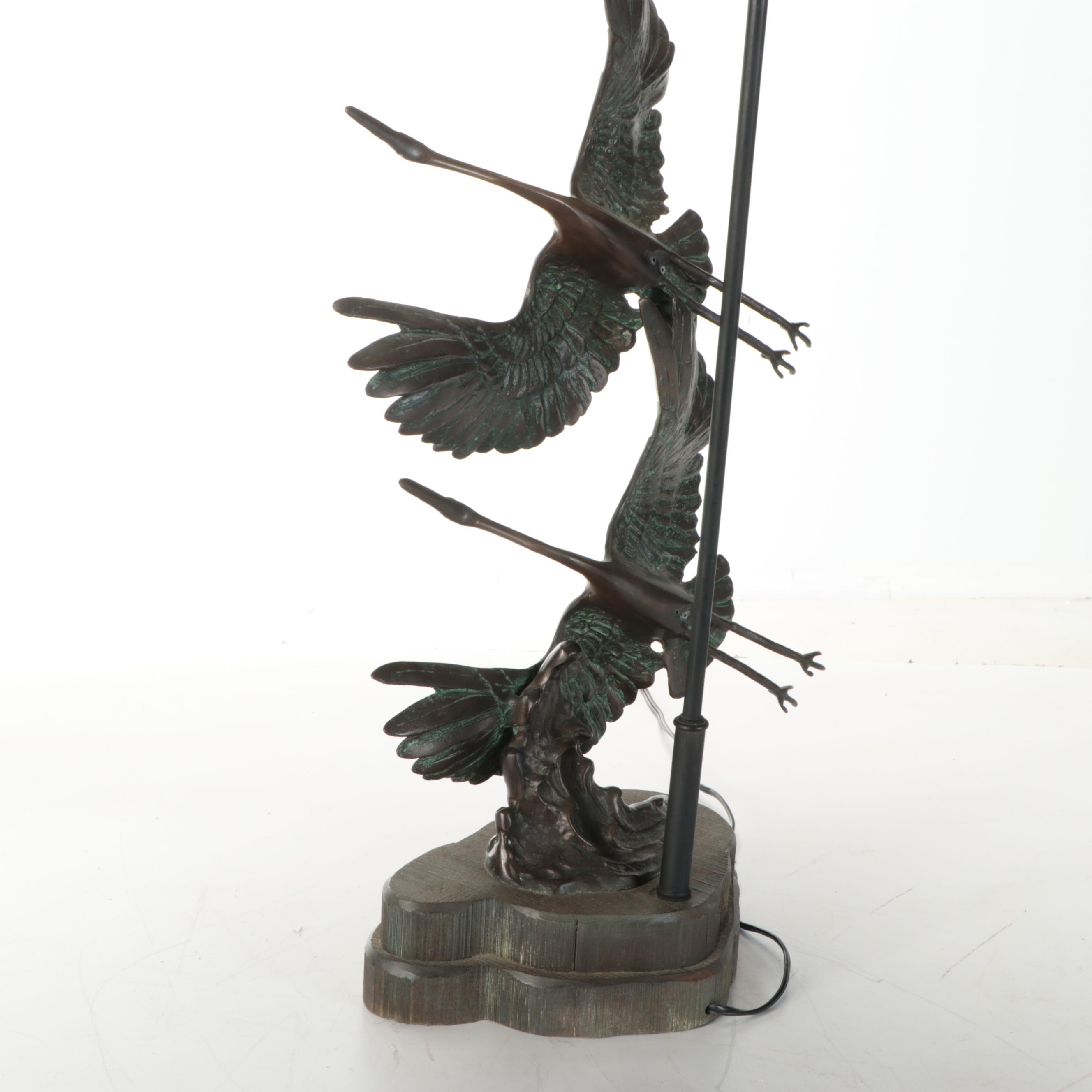 Frederick Cooper Bronze Flying Cranes Table Lamp with Coolie Shade