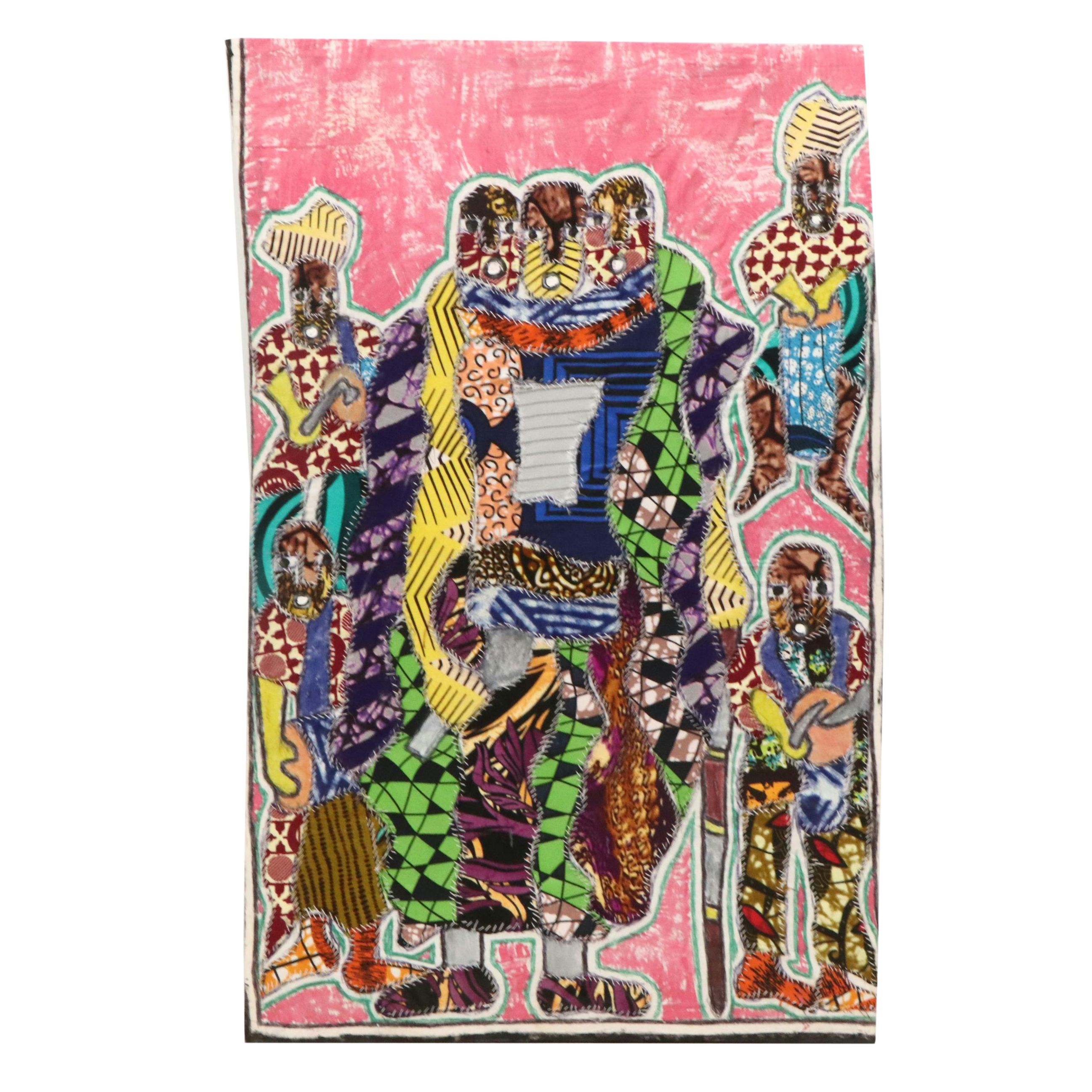 Kayode Buraimoh Stylized Figures Mixed Media Collage "Egungun Masks," 2024