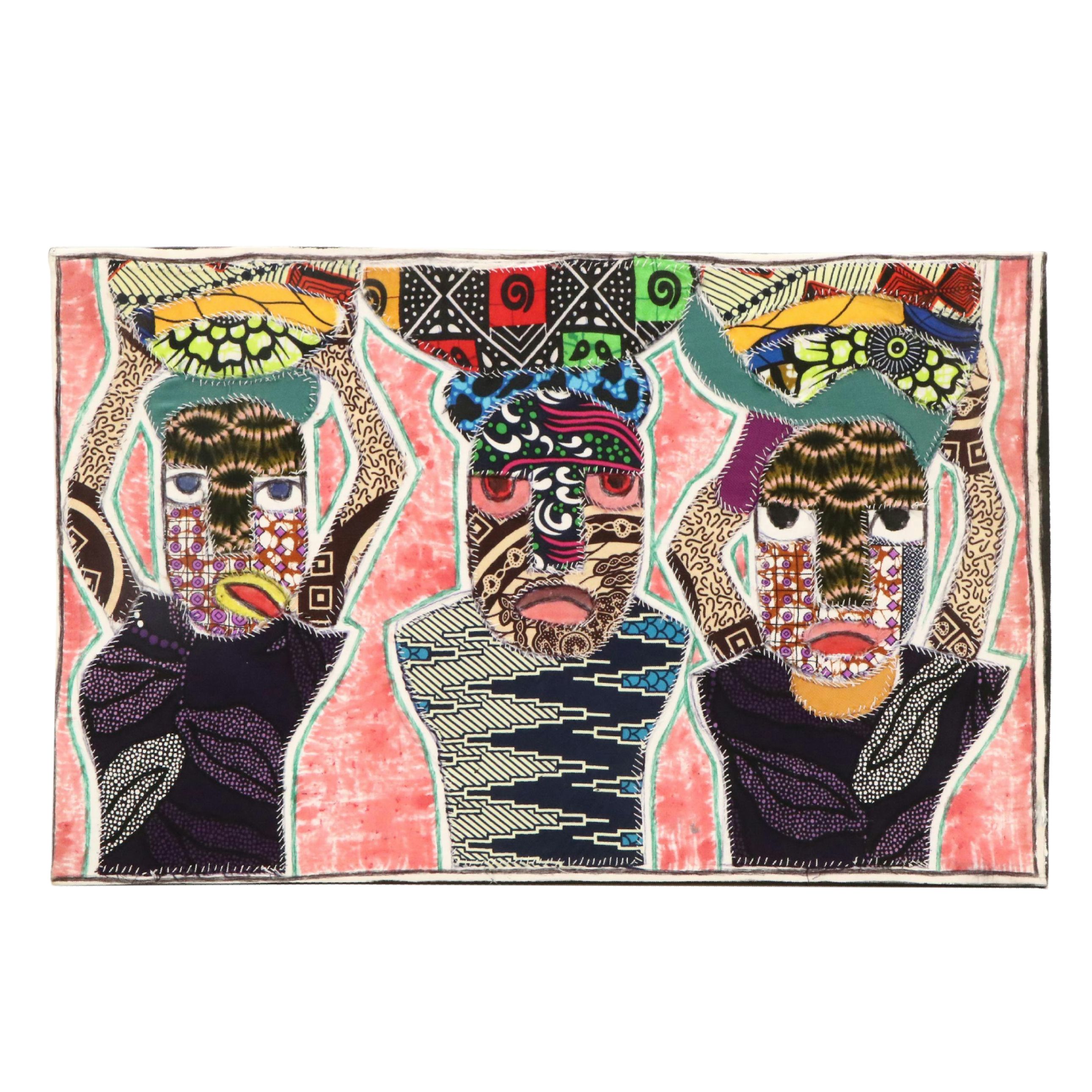 Kayode Buraimoh Stylized Figures Mixed Media Collage, 2024