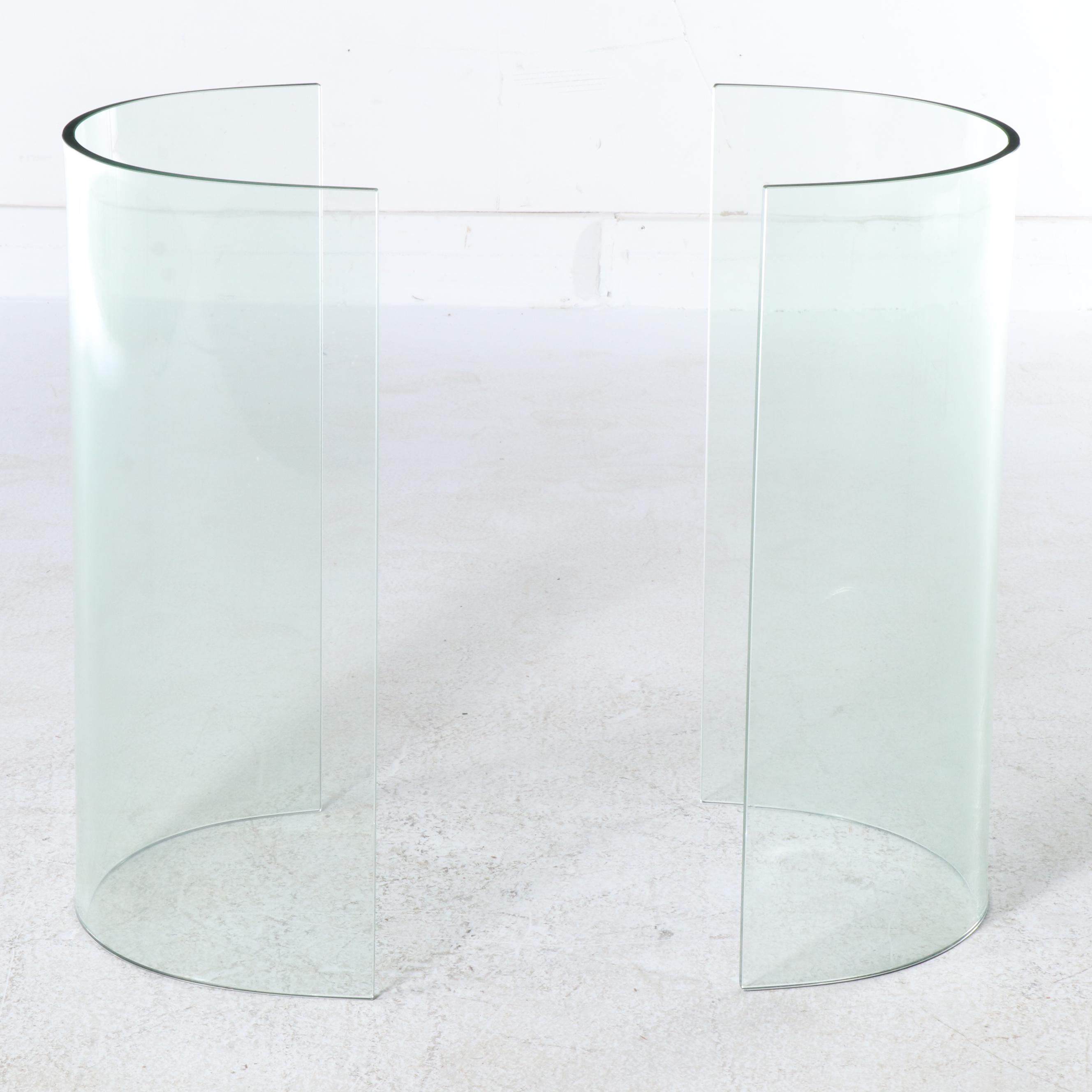 Postmodernist Glass Dining Table with Four Contemporary Blush Velvet Chairs