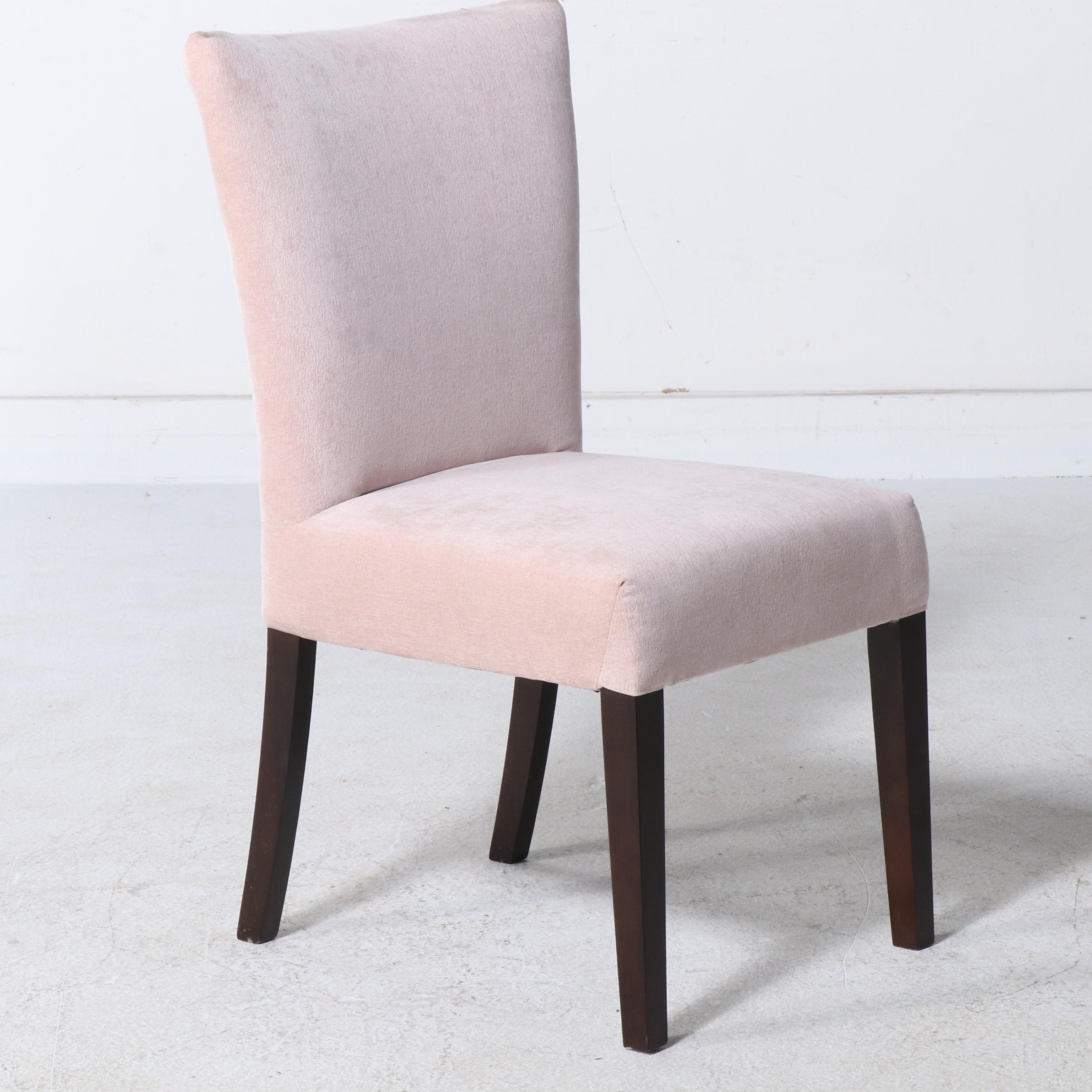 Postmodernist Glass Dining Table with Four Contemporary Blush Velvet Chairs