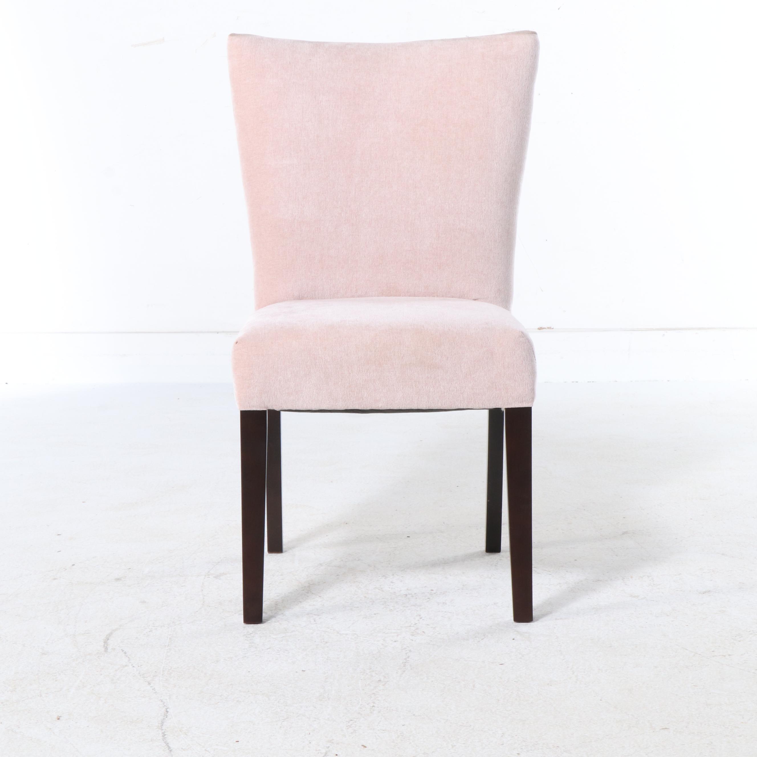 Postmodernist Glass Dining Table with Four Contemporary Blush Velvet Chairs