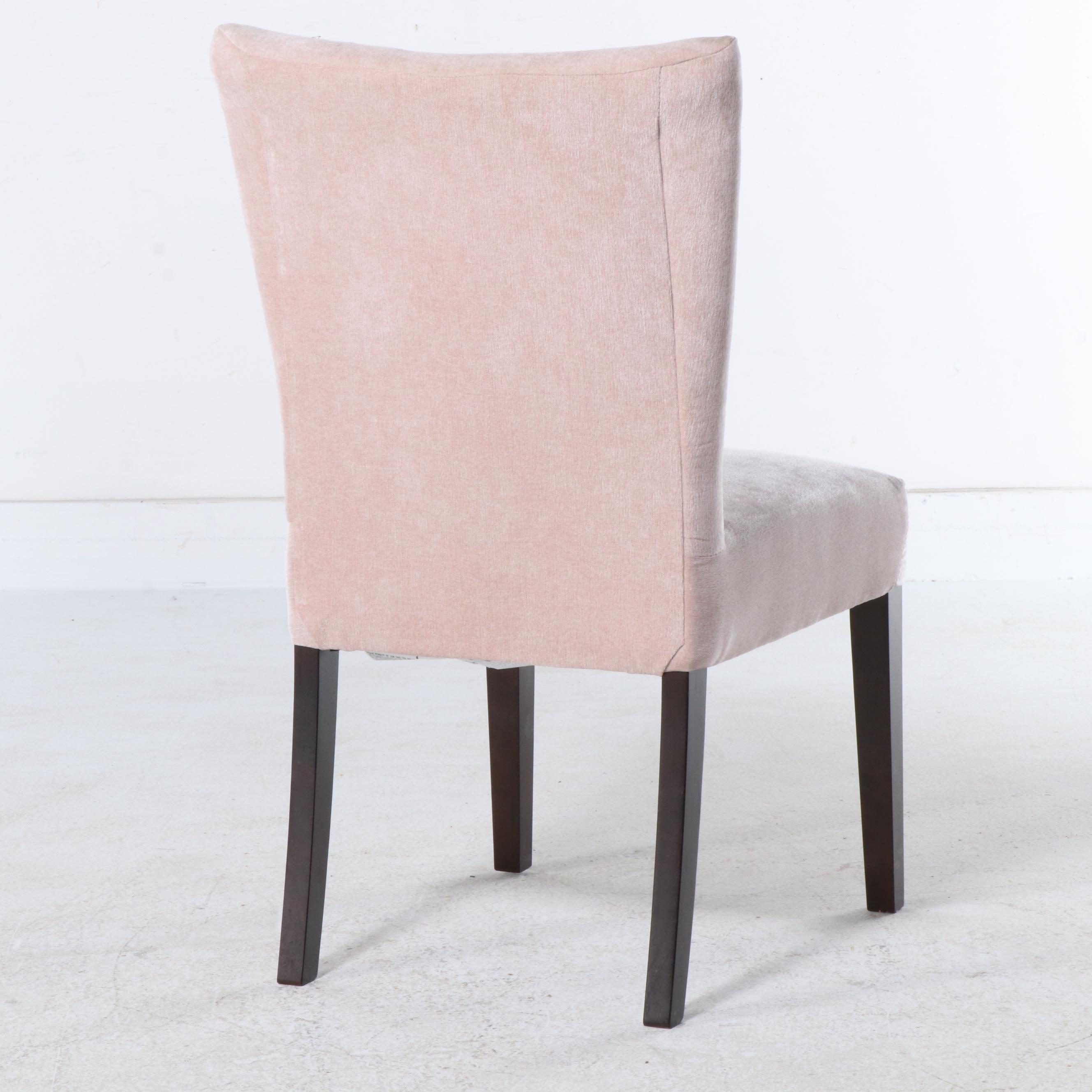 Postmodernist Glass Dining Table with Four Contemporary Blush Velvet Chairs