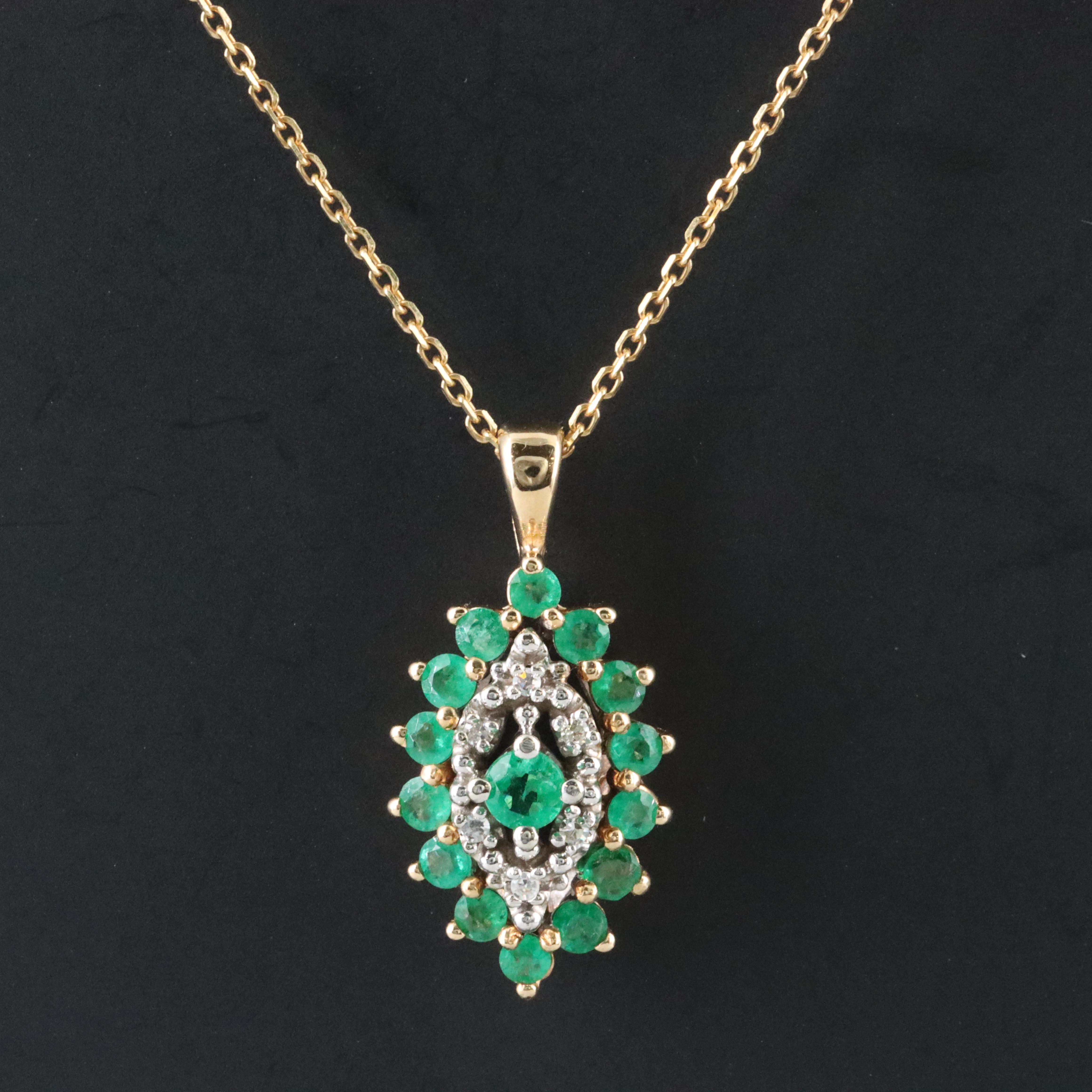 14K Emerald and Diamond Pendant Necklace