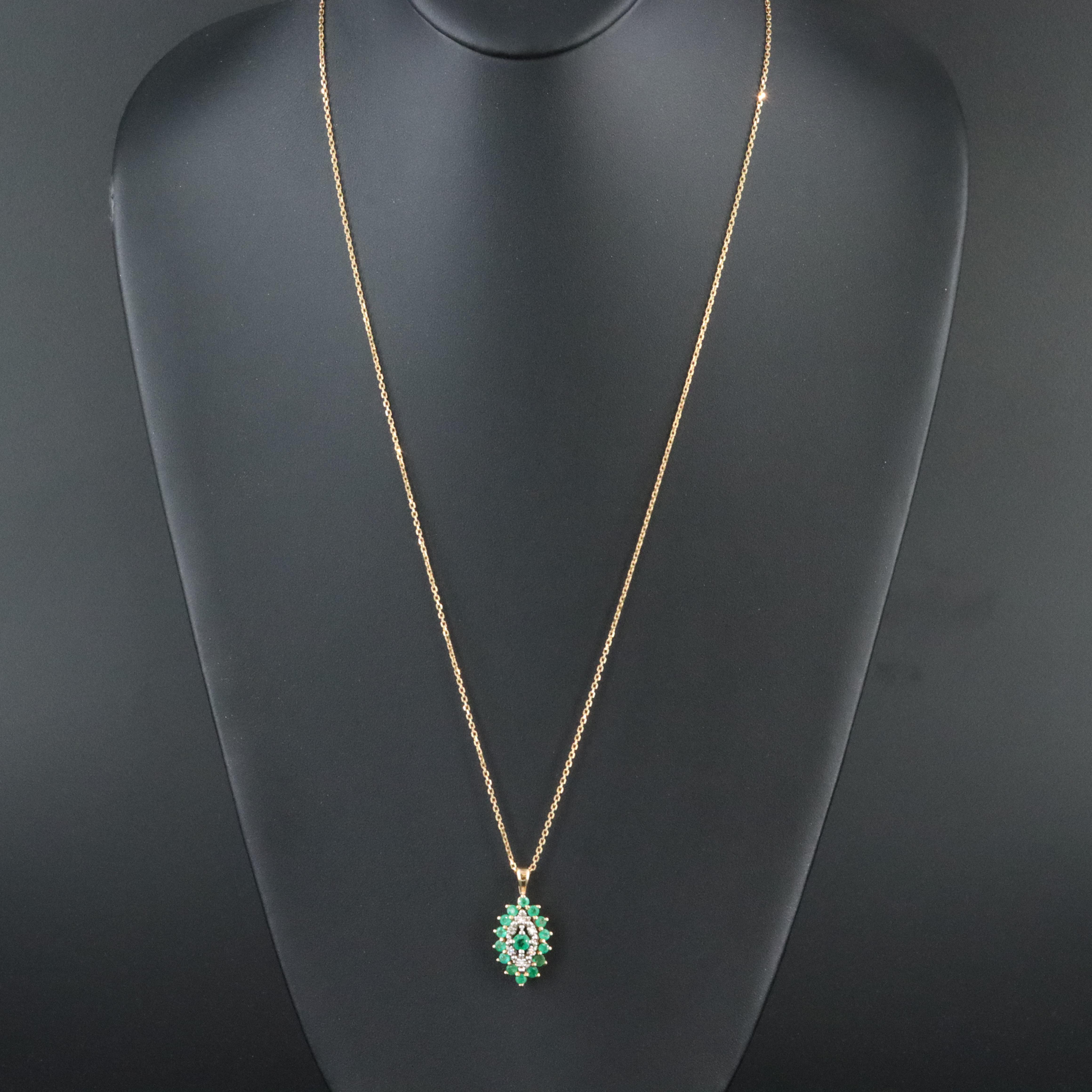 14K Emerald and Diamond Pendant Necklace