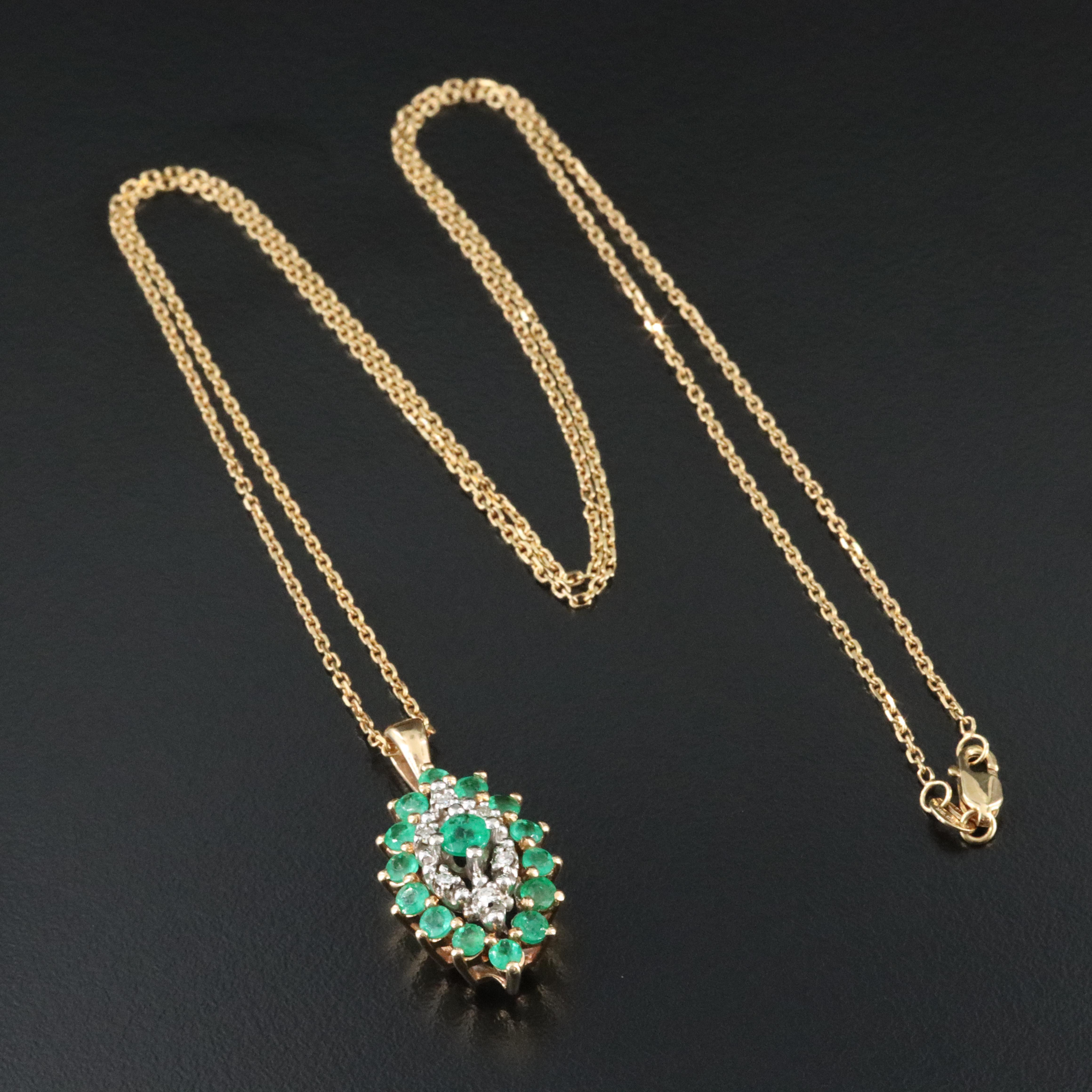 14K Emerald and Diamond Pendant Necklace