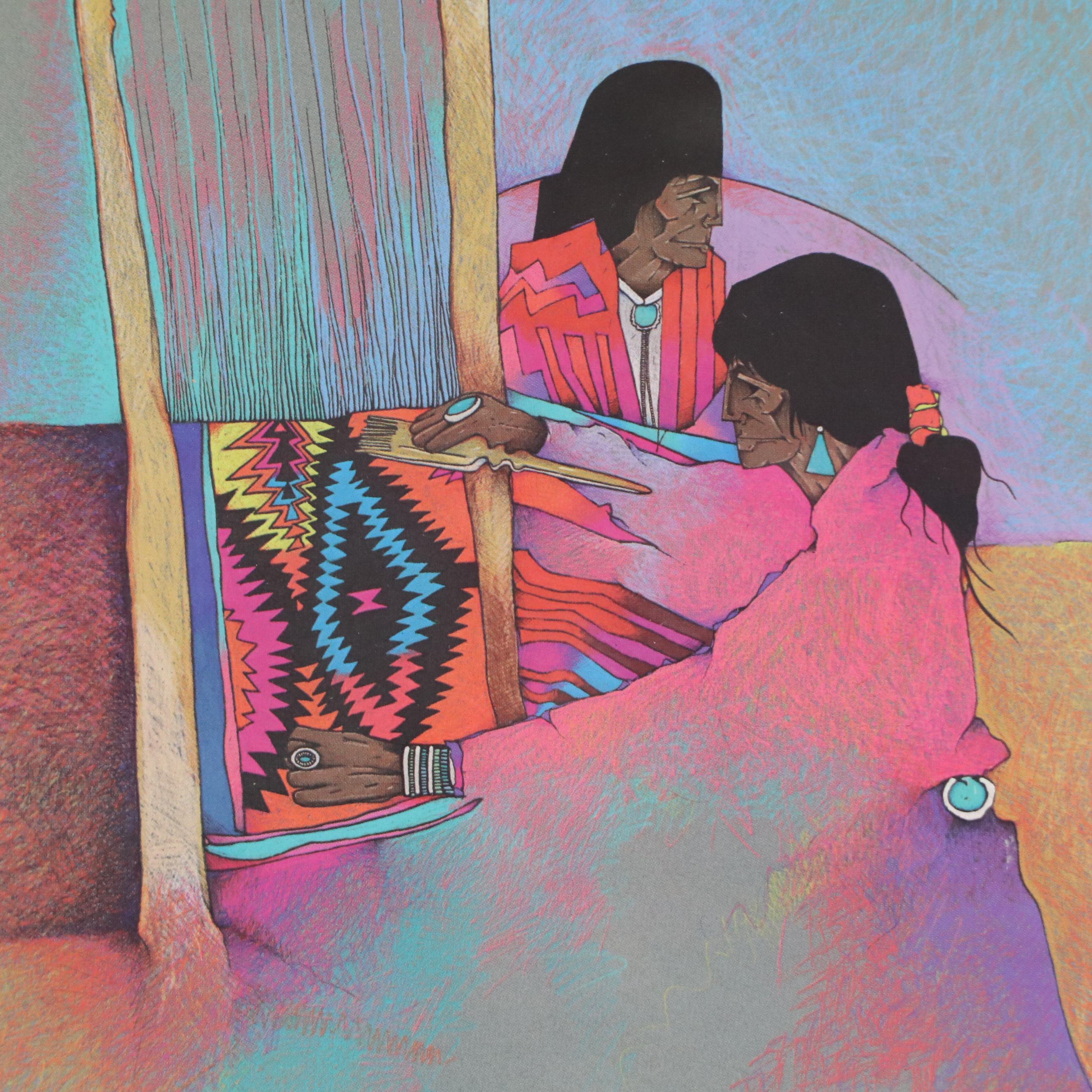 Amado M. Peña Jr. Offset Lithograph "La Tejedora," 1990