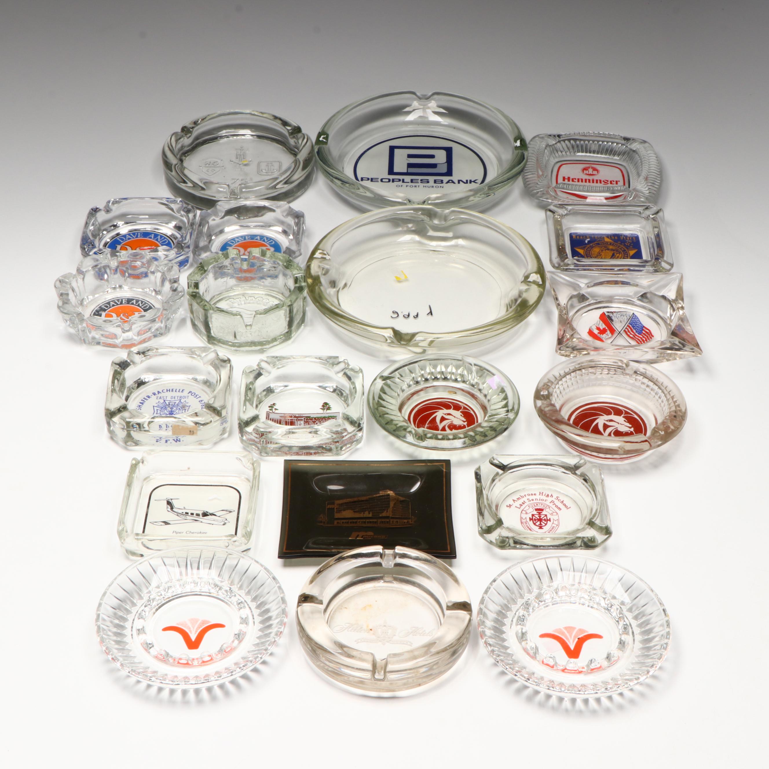 Dave and Buster's, Hilton, and More Branded and Commemorative Glass Ashtrays
