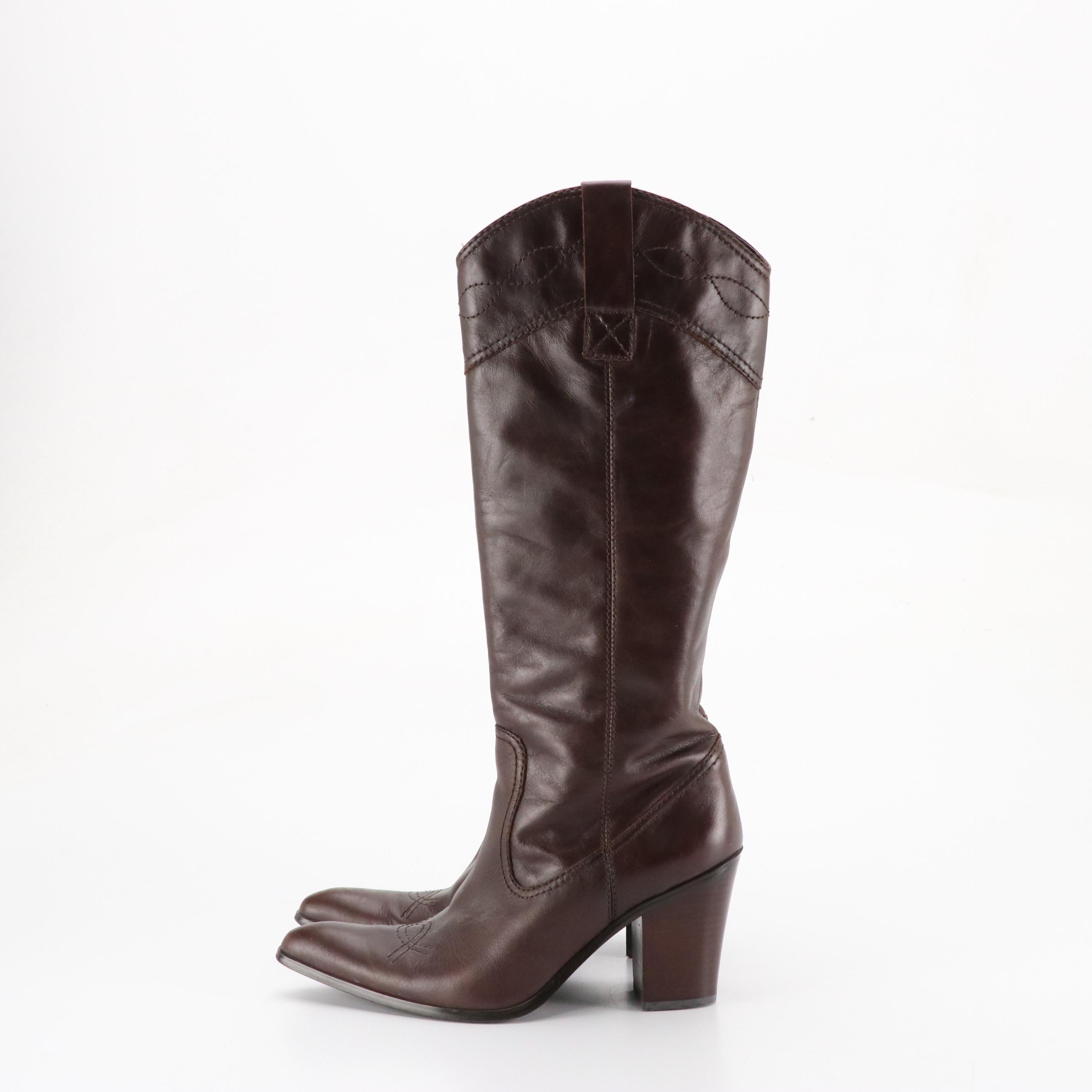 Joan & David Vintage Burgundy Leather Boots with Croc Accents, Sam & Libby Boots