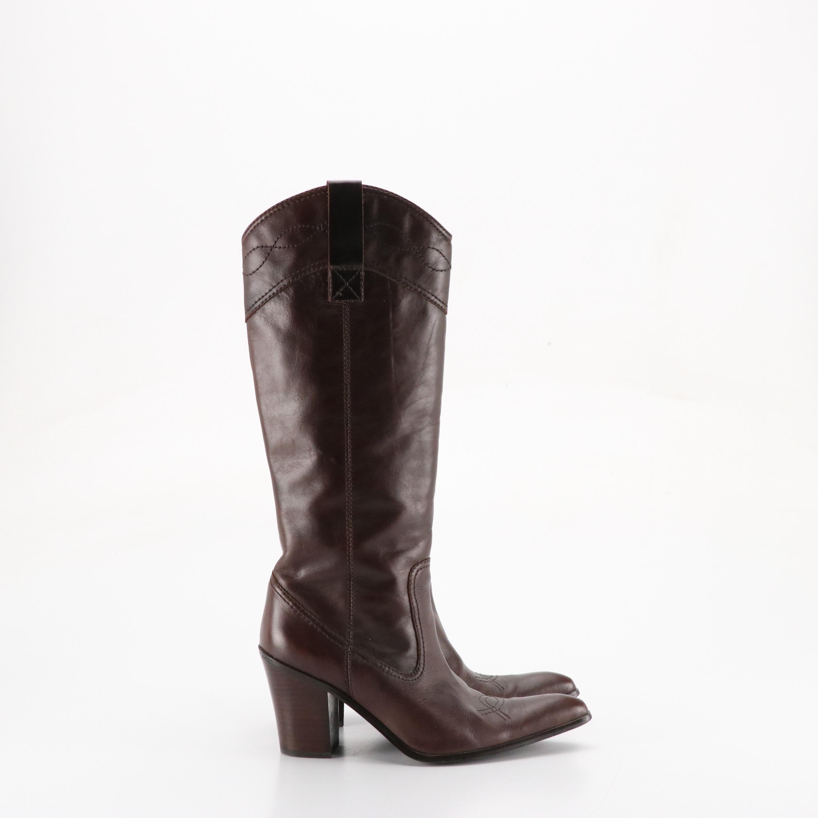 Joan & David Vintage Burgundy Leather Boots with Croc Accents, Sam & Libby Boots