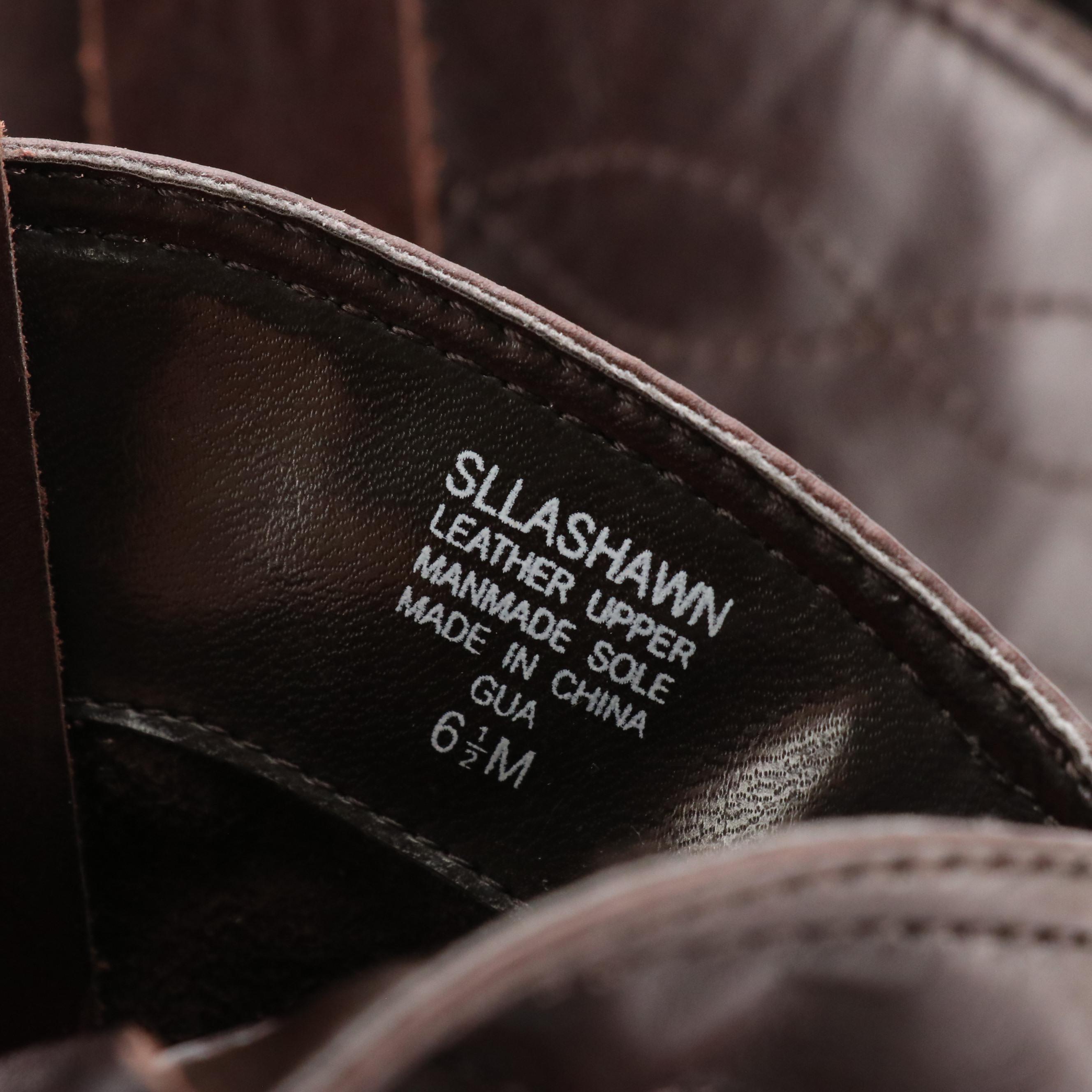 Joan & David Vintage Burgundy Leather Boots with Croc Accents, Sam & Libby Boots