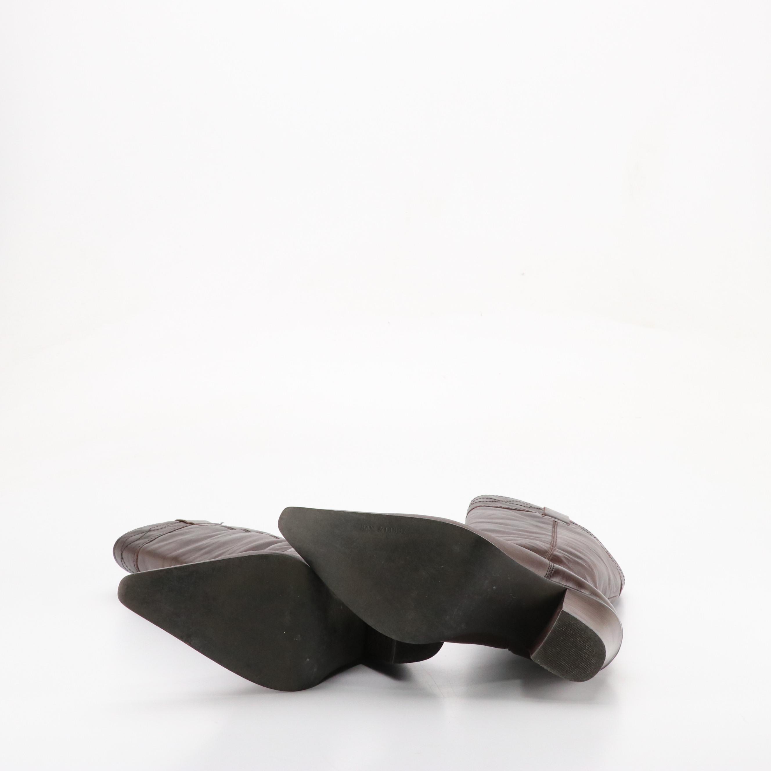 Joan & David Vintage Burgundy Leather Boots with Croc Accents, Sam & Libby Boots