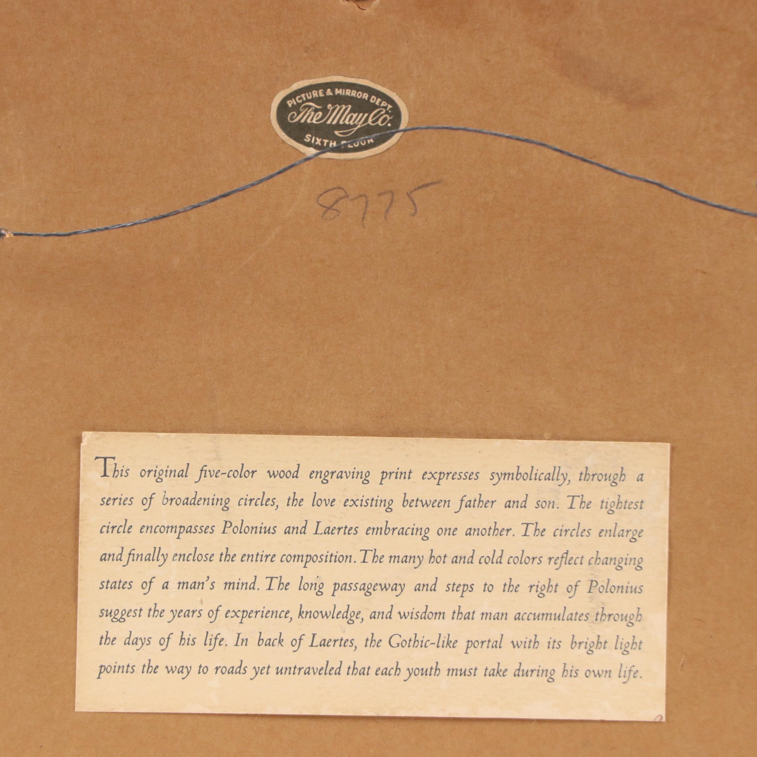 Bernard Brussel-Smith Wood Engraving "Polonius' Charge to His Son Laertes"