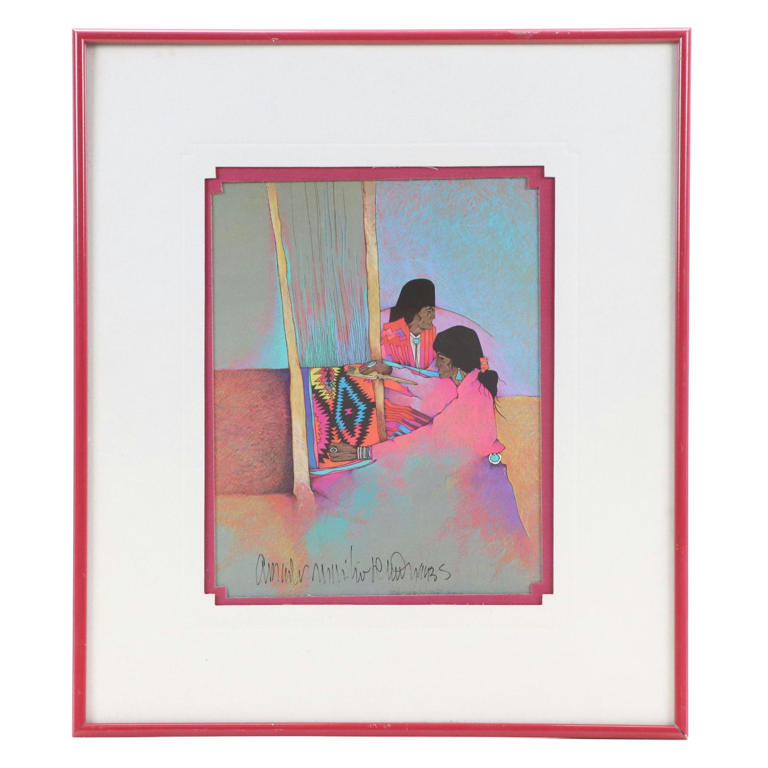 Amado M. Peña Jr. Offset Lithograph "La Tejedora," 1990