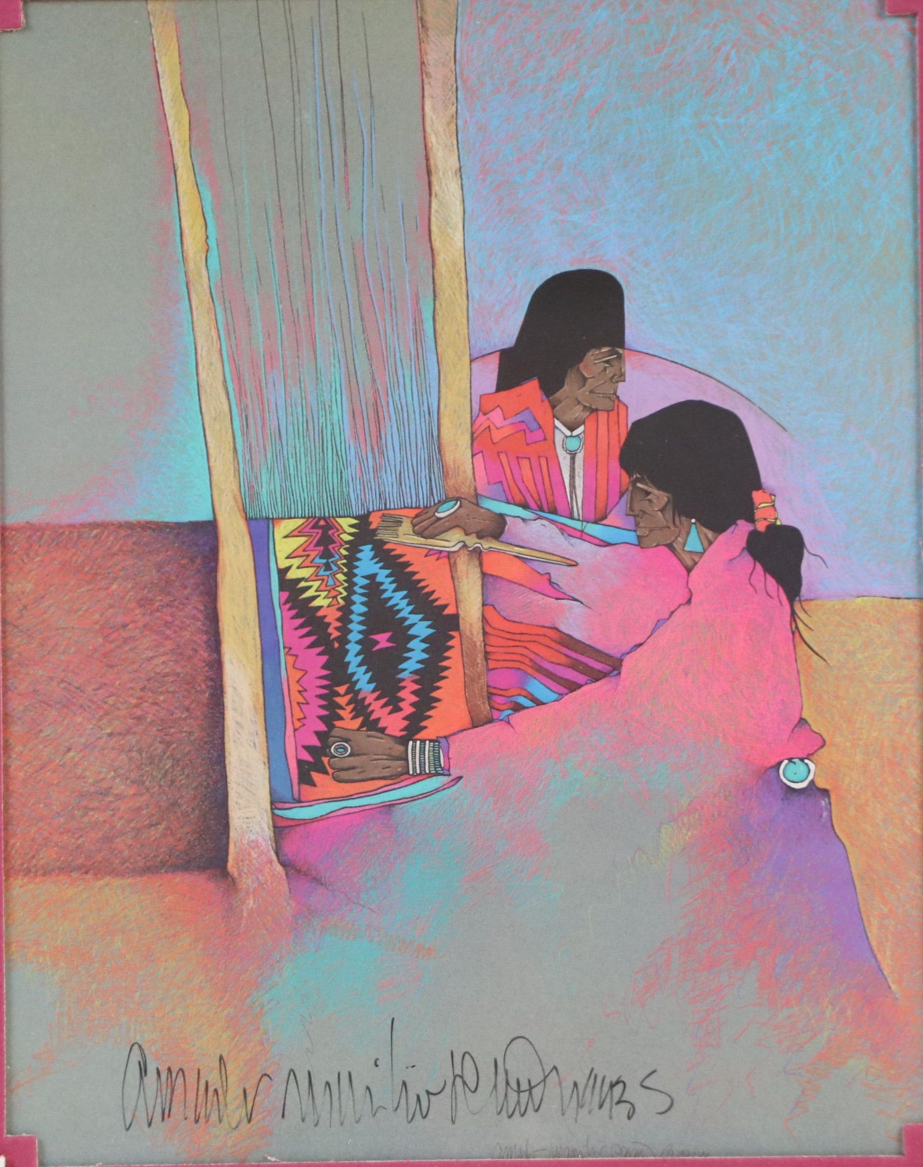 Amado M. Peña Jr. Offset Lithograph "La Tejedora," 1990