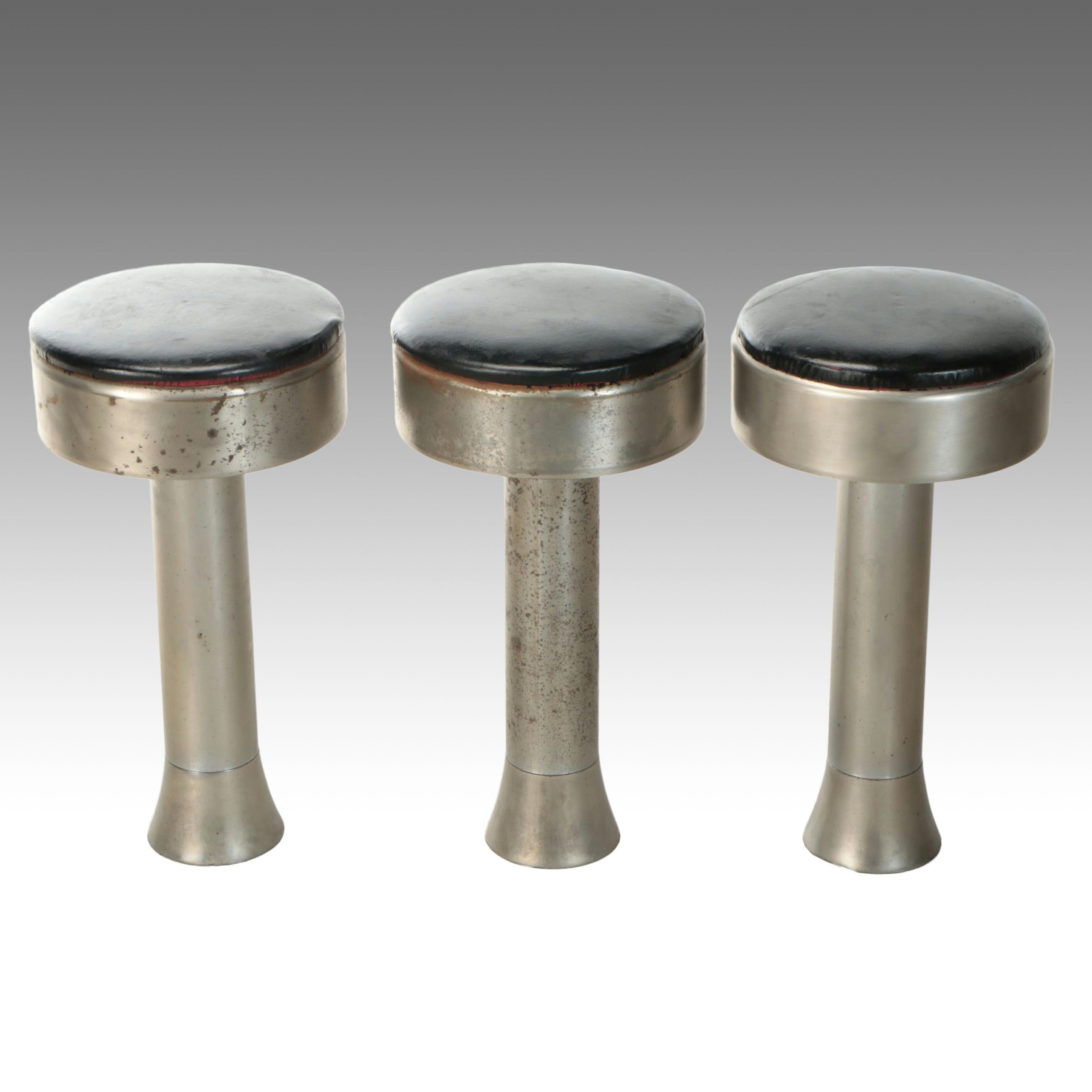 Metal Stool Chairs with Leather Upholstery