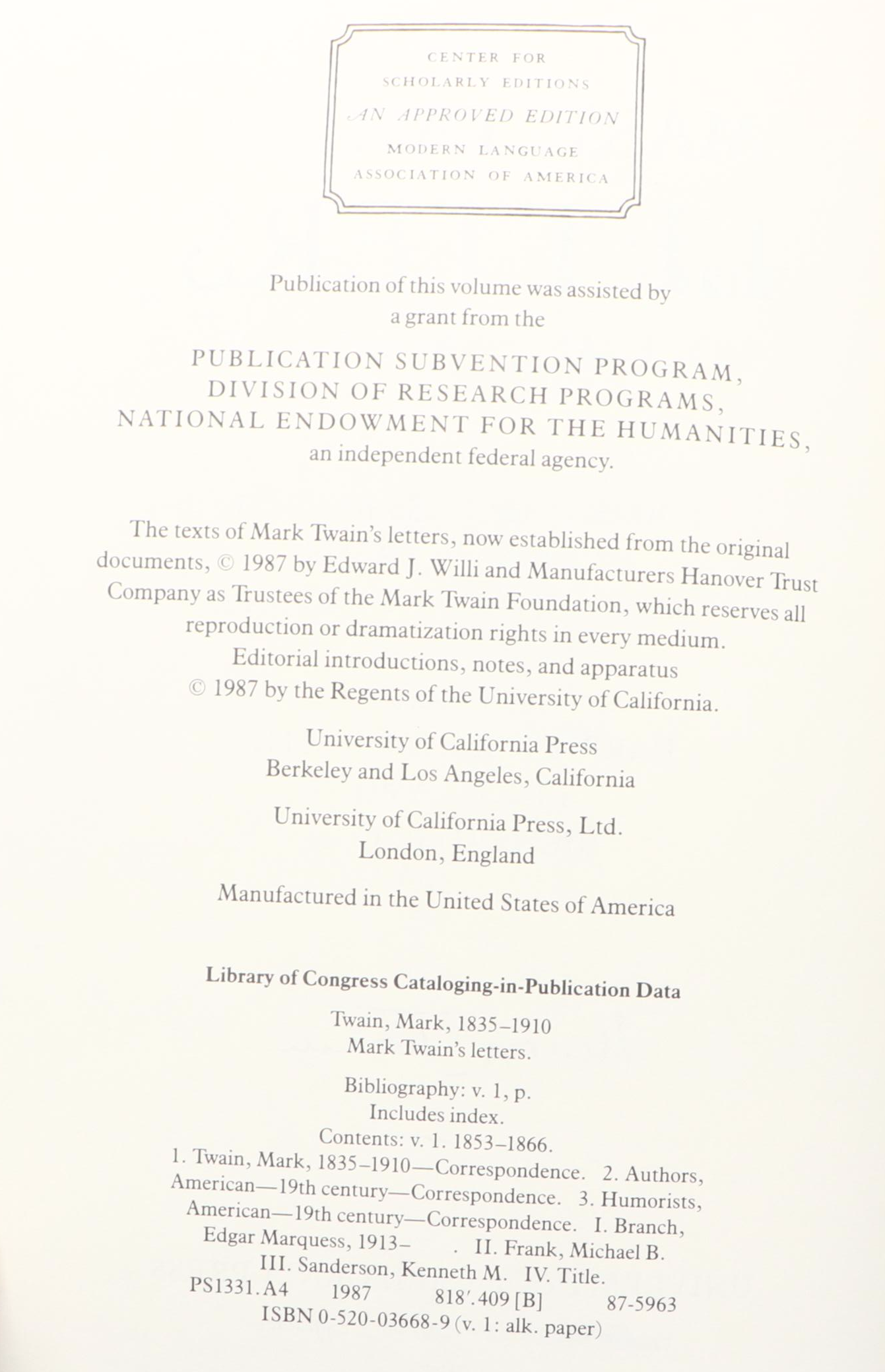 "Mark Twain's Letters" Six-Volume Set by Michael B. Frank