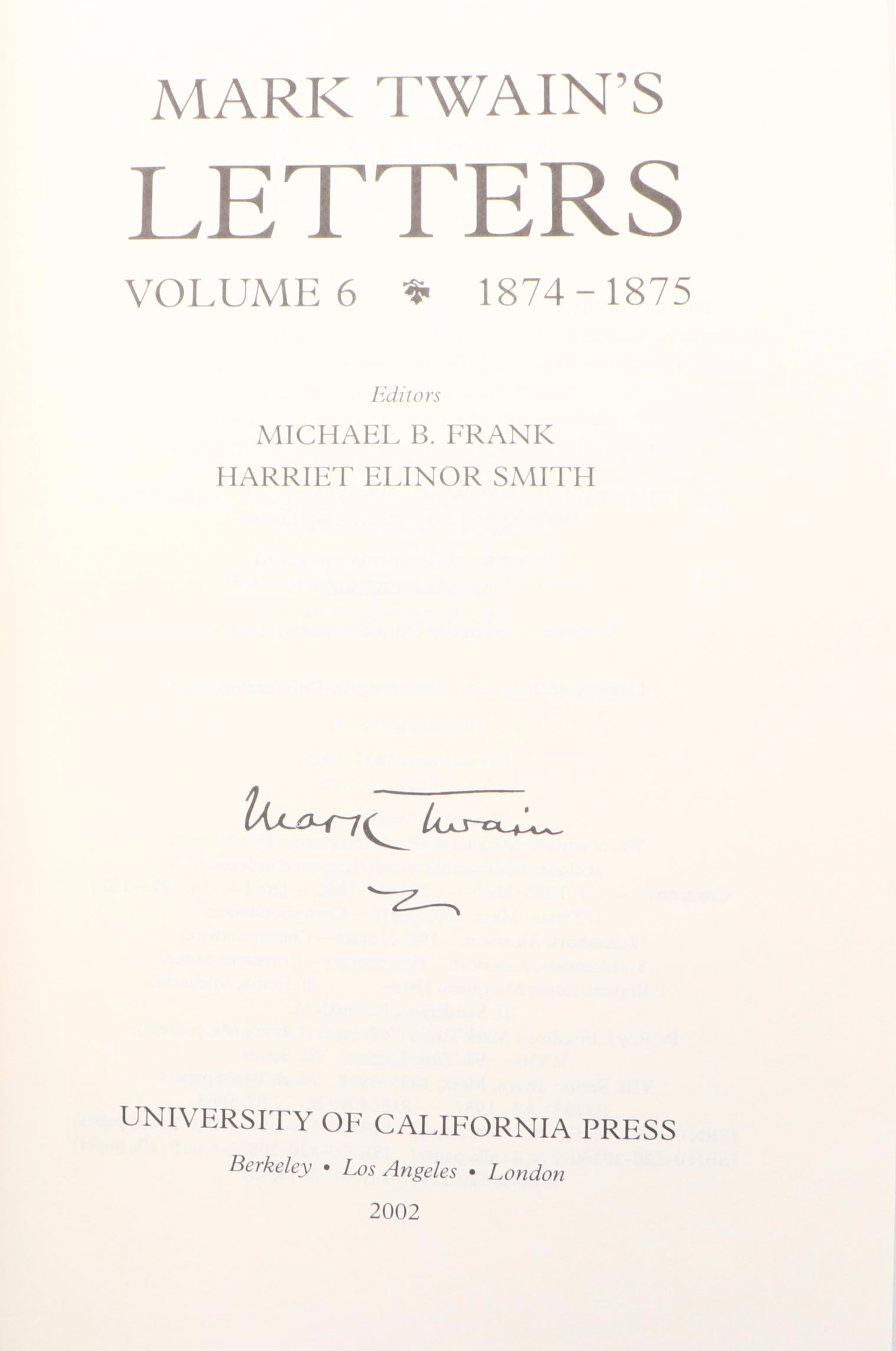 "Mark Twain's Letters" Six-Volume Set by Michael B. Frank